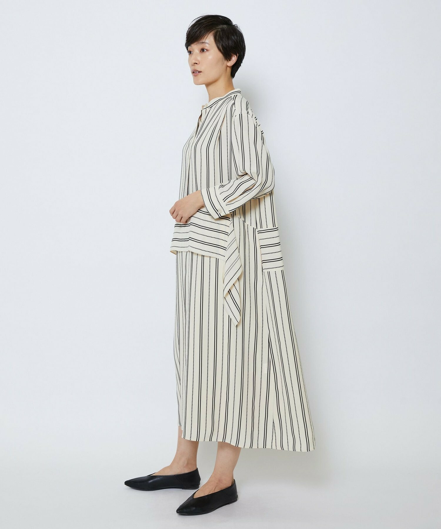 【MOGA Collection】【Lサイズ】MOGA Collection　レーヨンポリストライプワンピース 詳細画像 ホワイト×ブラック 11