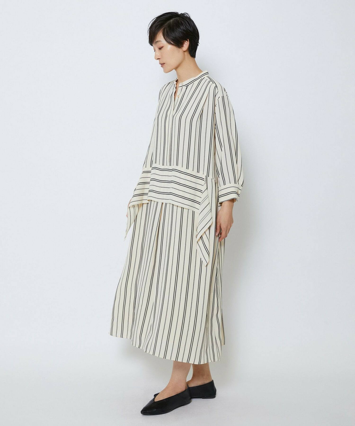 【MOGA Collection】【Lサイズ】MOGA Collection　レーヨンポリストライプワンピース 詳細画像 ホワイト×ブラック 12