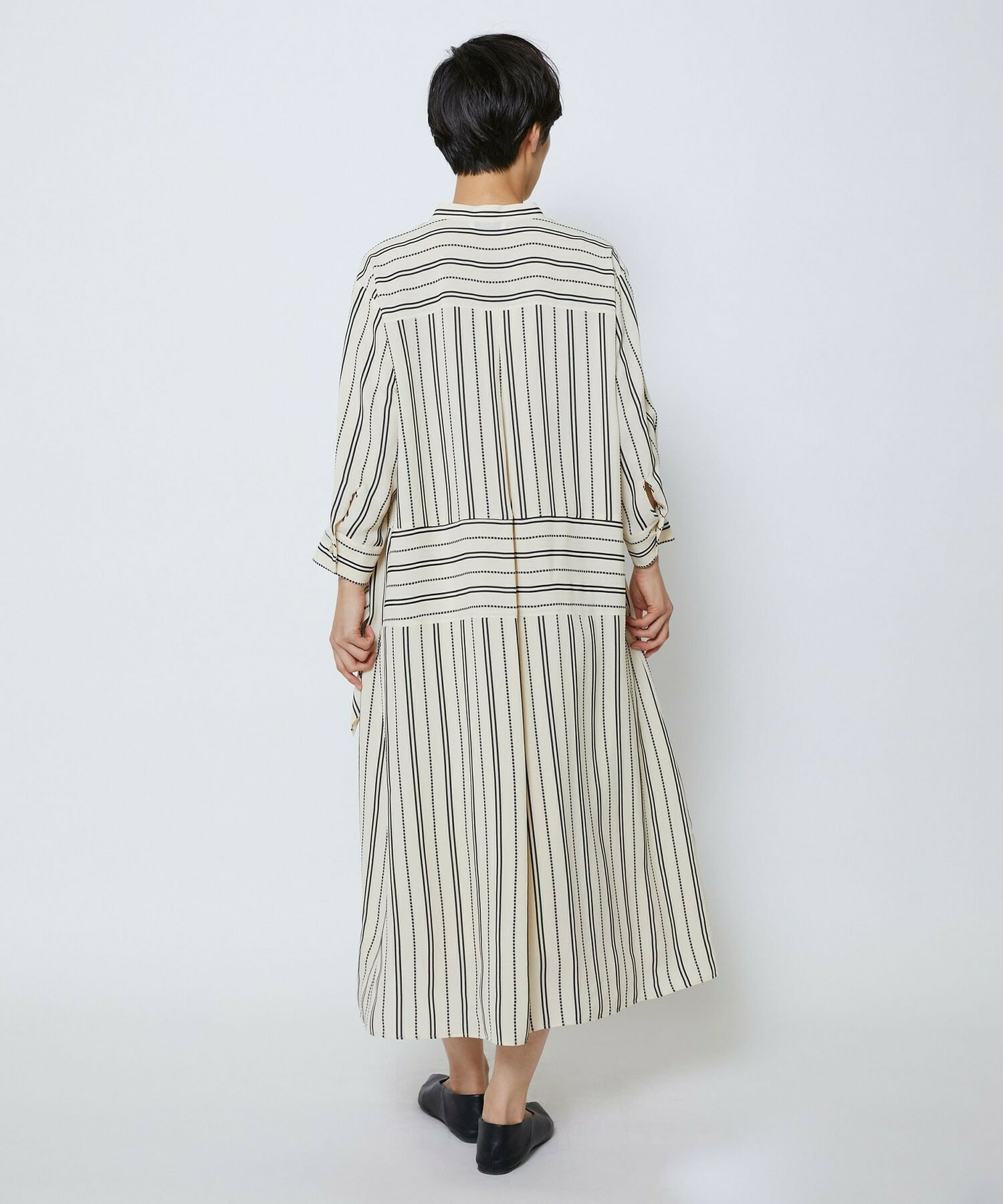 【MOGA Collection】【Lサイズ】MOGA Collection　レーヨンポリストライプワンピース 詳細画像 ホワイト×ブラック 14