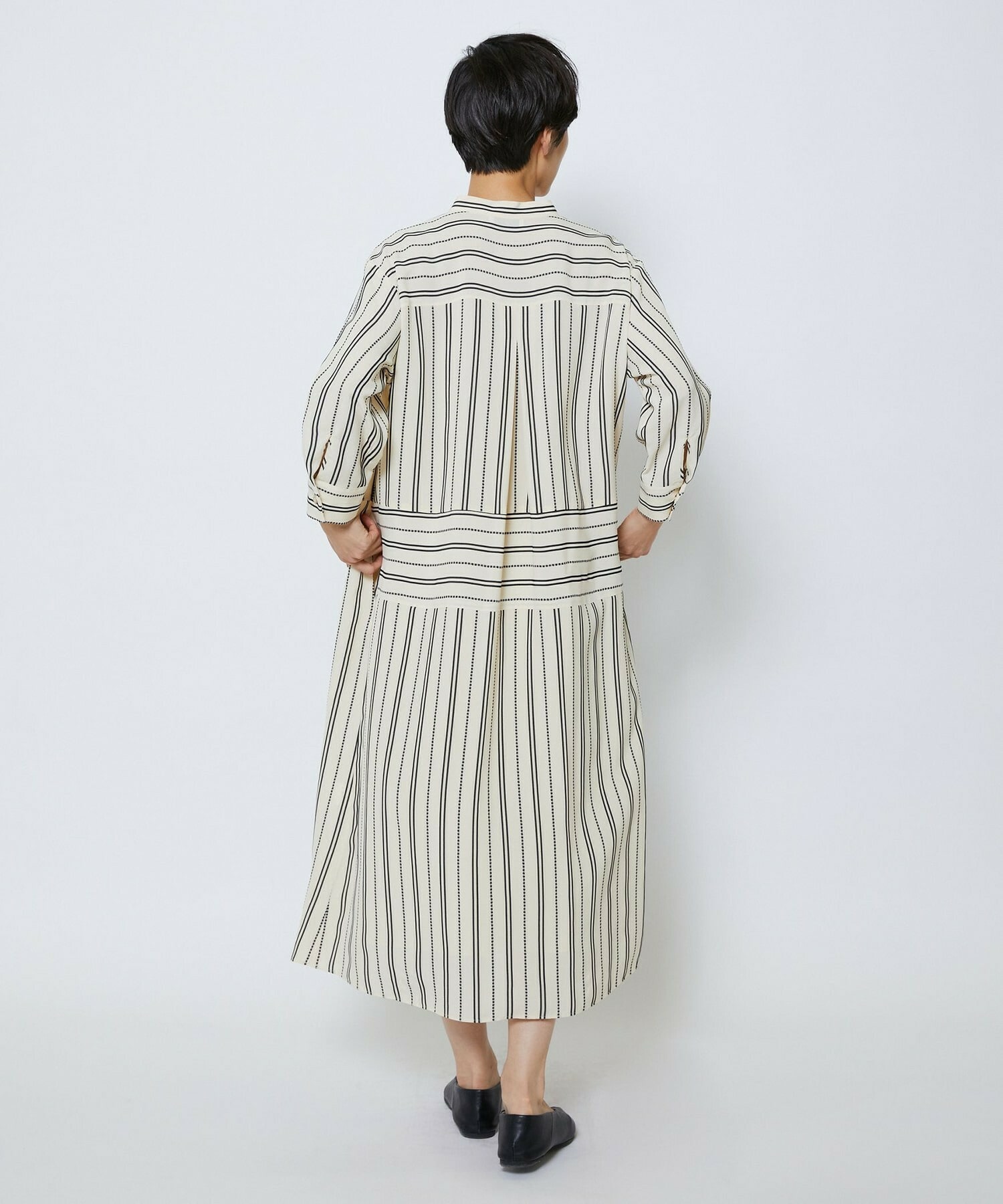 【MOGA Collection】【Lサイズ】MOGA Collection　レーヨンポリストライプワンピース 詳細画像 ホワイト×ブラック 15