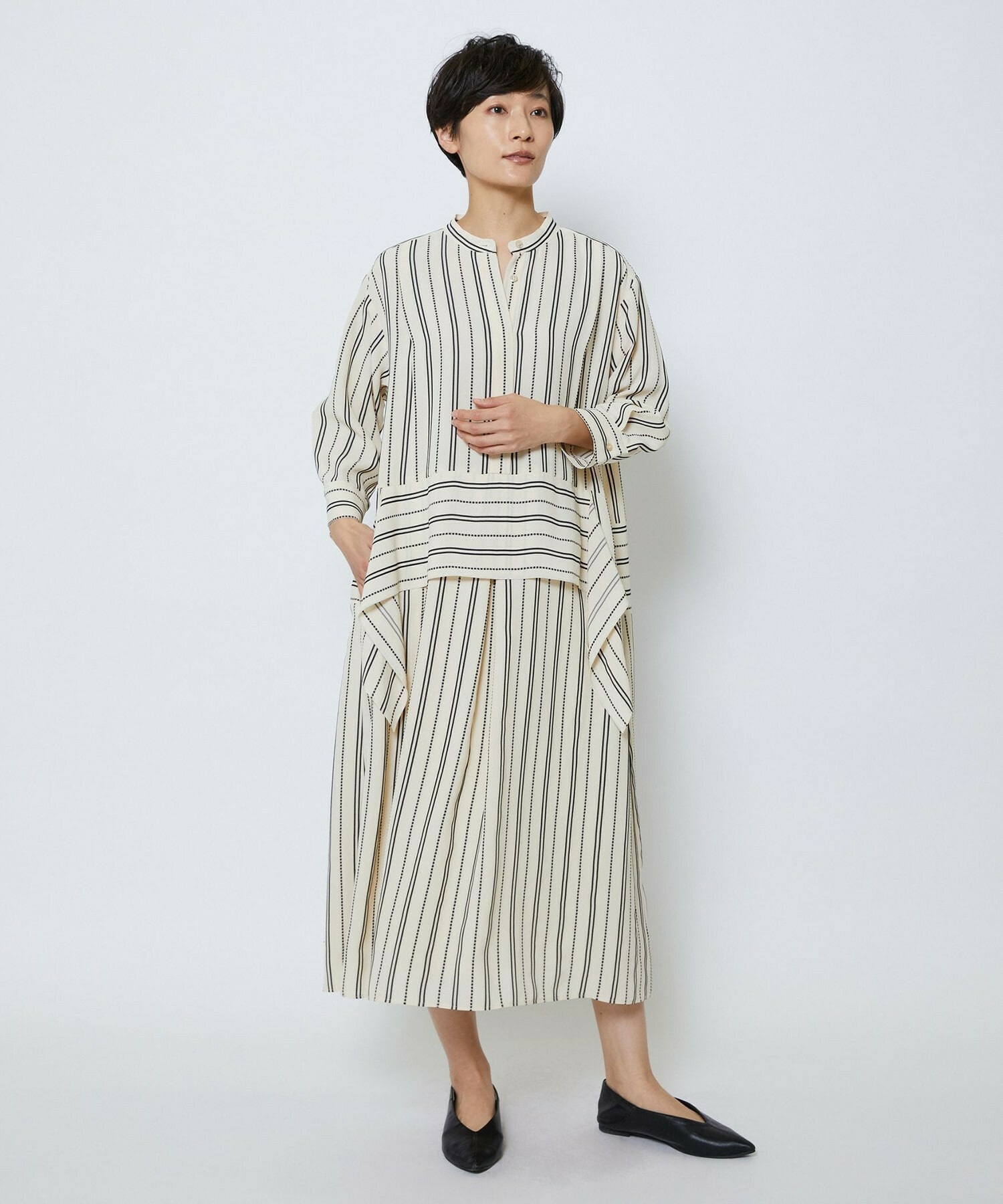 【MOGA Collection】【Lサイズ】MOGA Collection　レーヨンポリストライプワンピース 詳細画像 ホワイト×ブラック 18