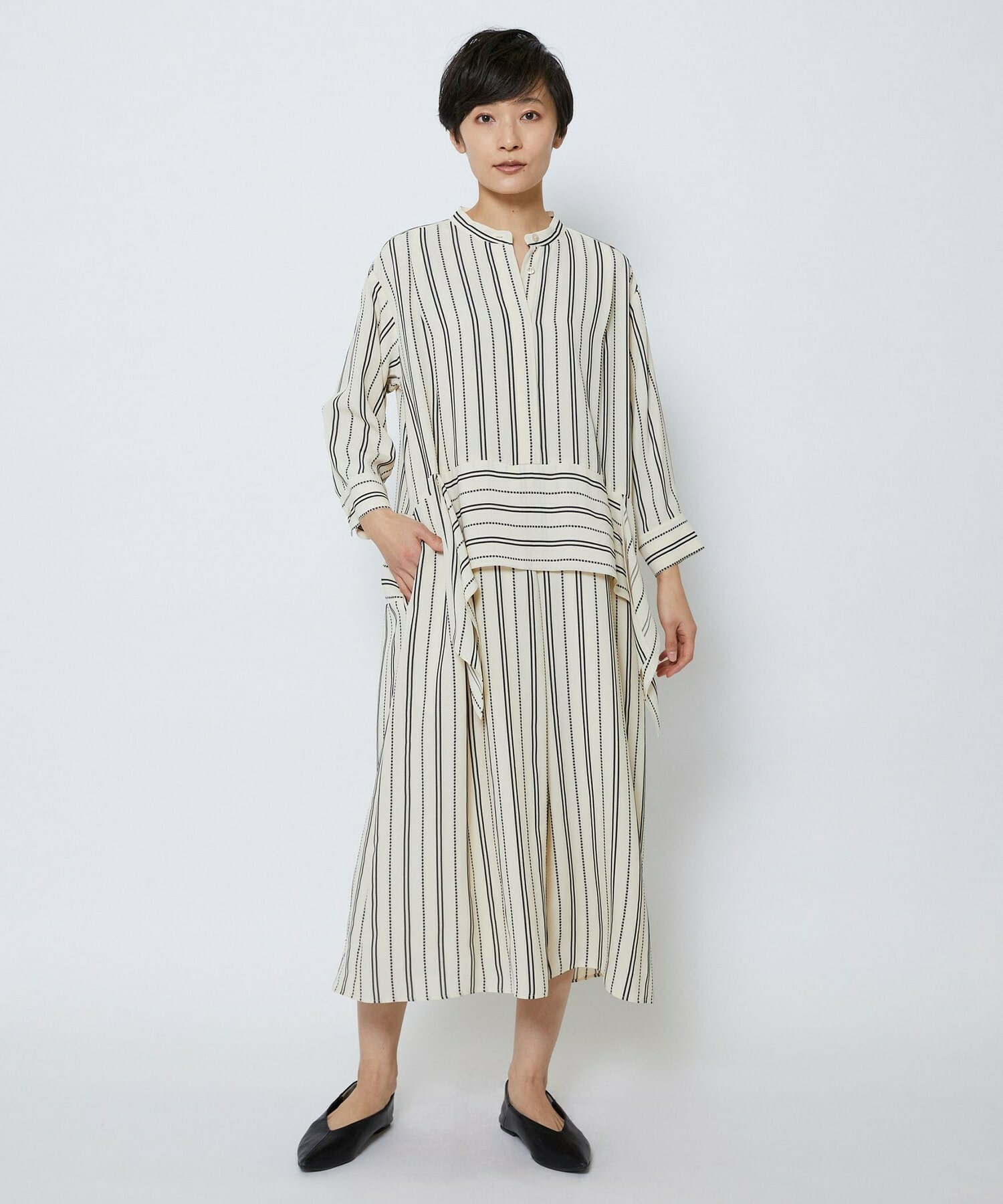 【MOGA Collection】【Lサイズ】MOGA Collection　レーヨンポリストライプワンピース 詳細画像 ホワイト×ブラック 19