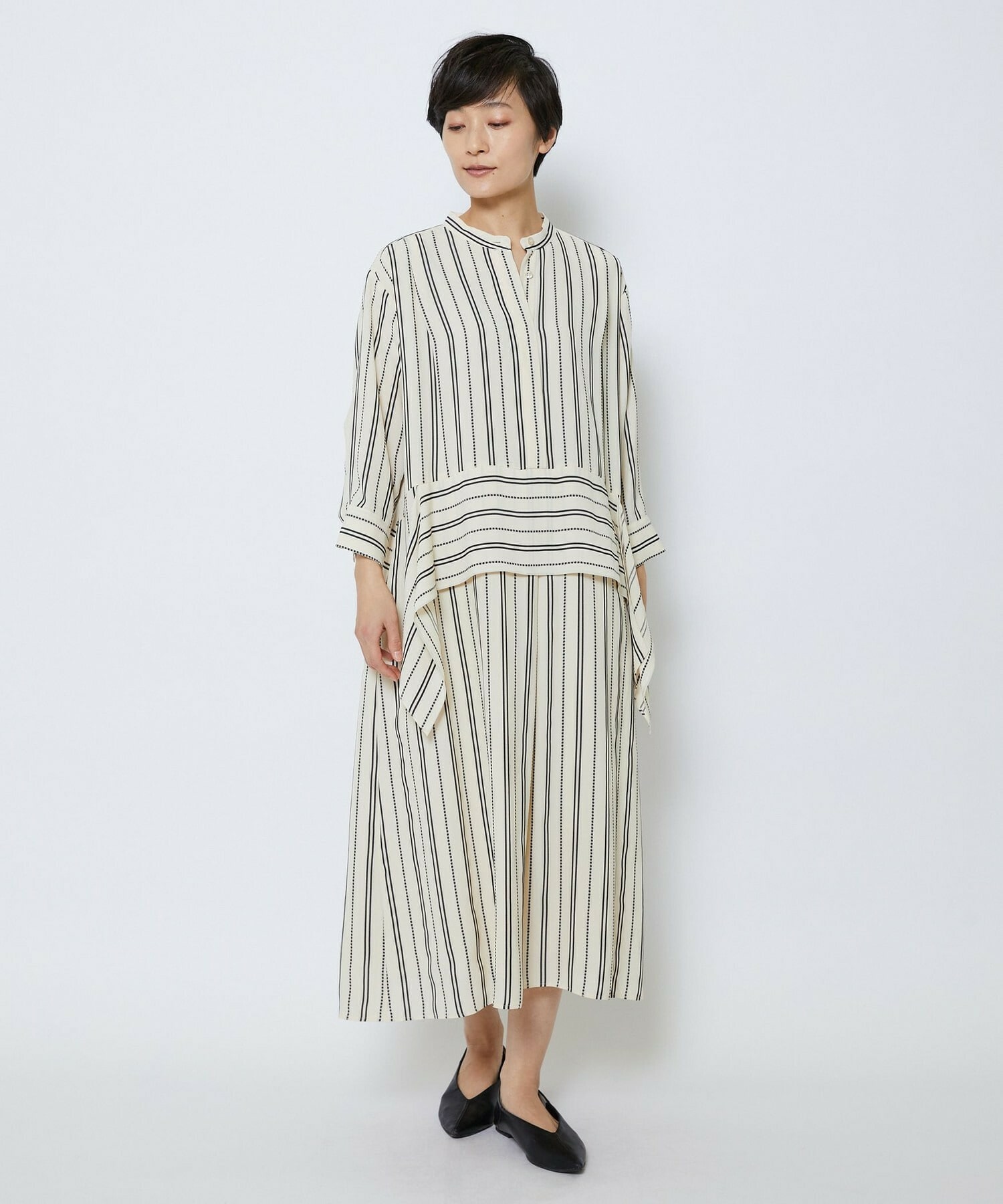 【MOGA Collection】【Lサイズ】MOGA Collection　レーヨンポリストライプワンピース 詳細画像 ホワイト×ブラック 21