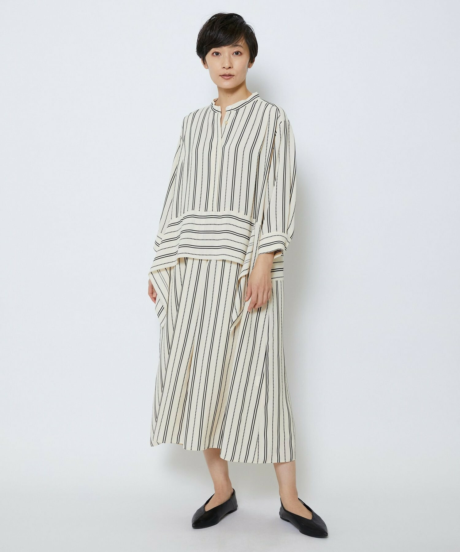 【MOGA Collection】【Lサイズ】MOGA Collection　レーヨンポリストライプワンピース 詳細画像 ホワイト×ブラック 22