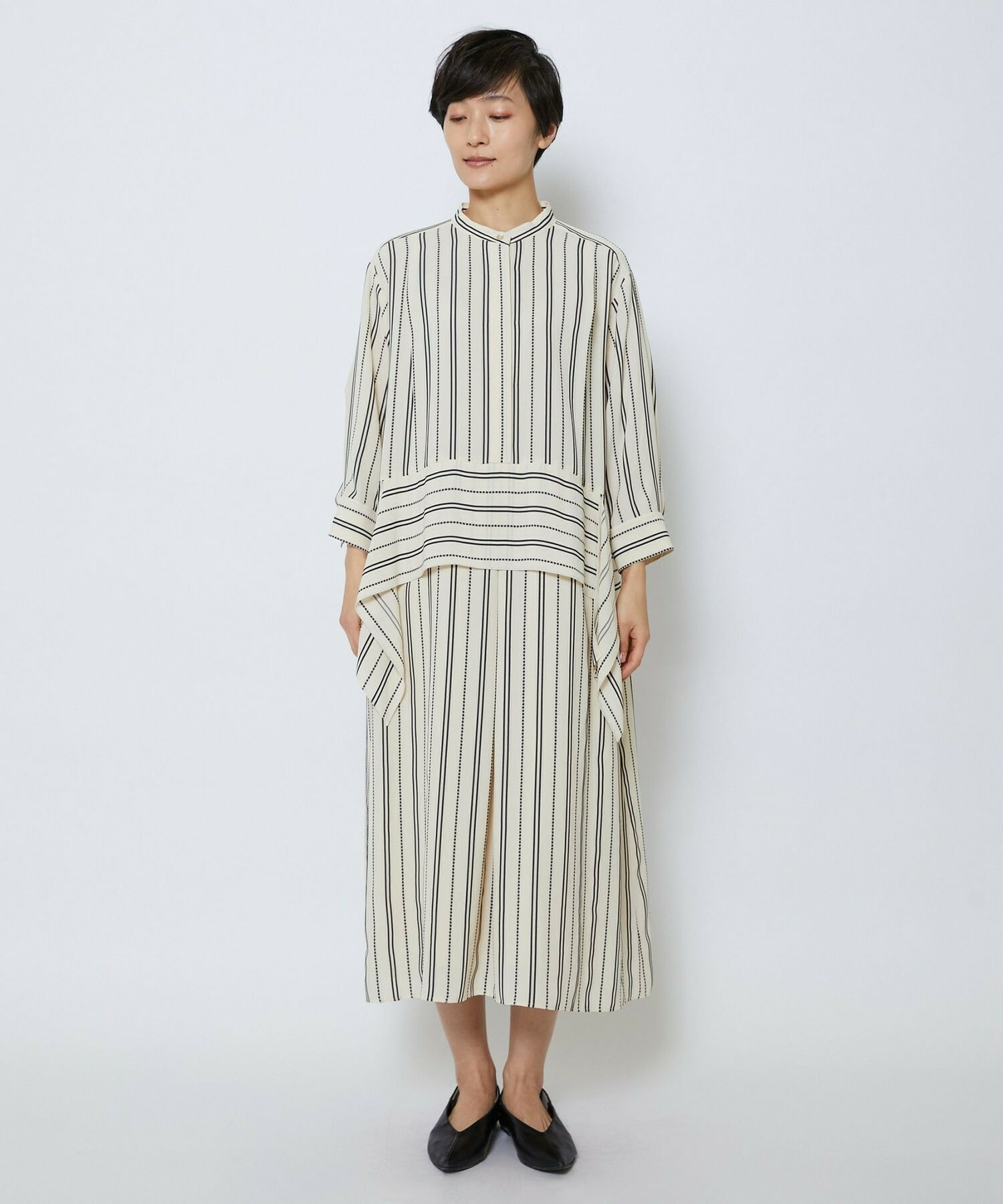 【MOGA Collection】【Lサイズ】MOGA Collection　レーヨンポリストライプワンピース 詳細画像 ホワイト×ブラック 25