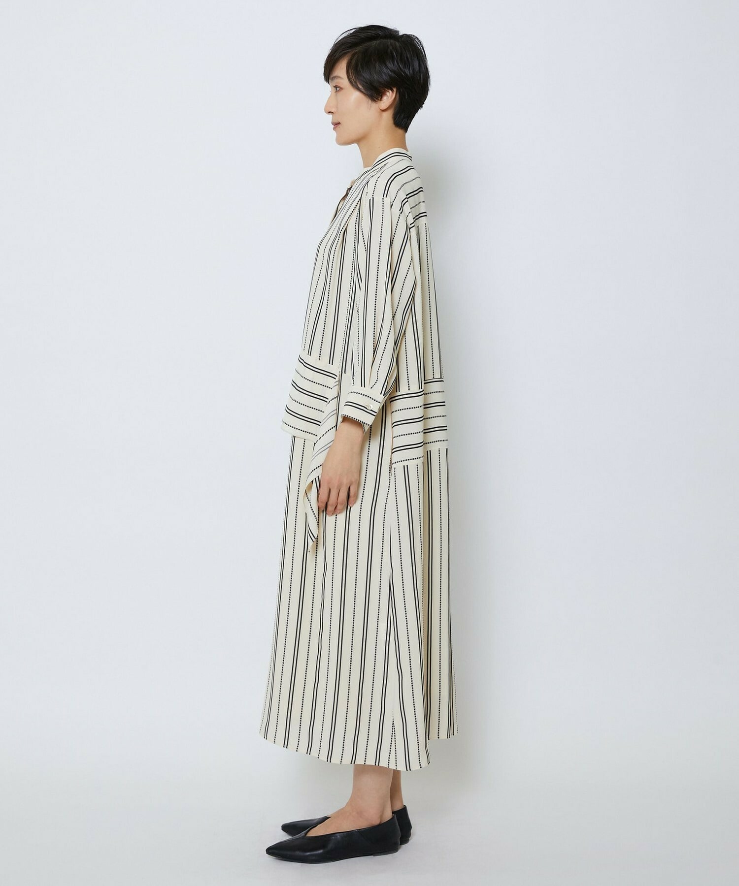 【MOGA Collection】【Lサイズ】MOGA Collection　レーヨンポリストライプワンピース 詳細画像 ホワイト×ブラック 26