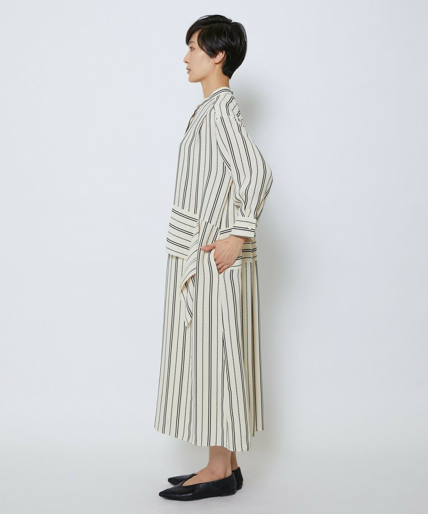 【MOGA Collection】【Lサイズ】MOGA Collection　レーヨンポリストライプワンピース 詳細画像 ホワイト×ブラック 27