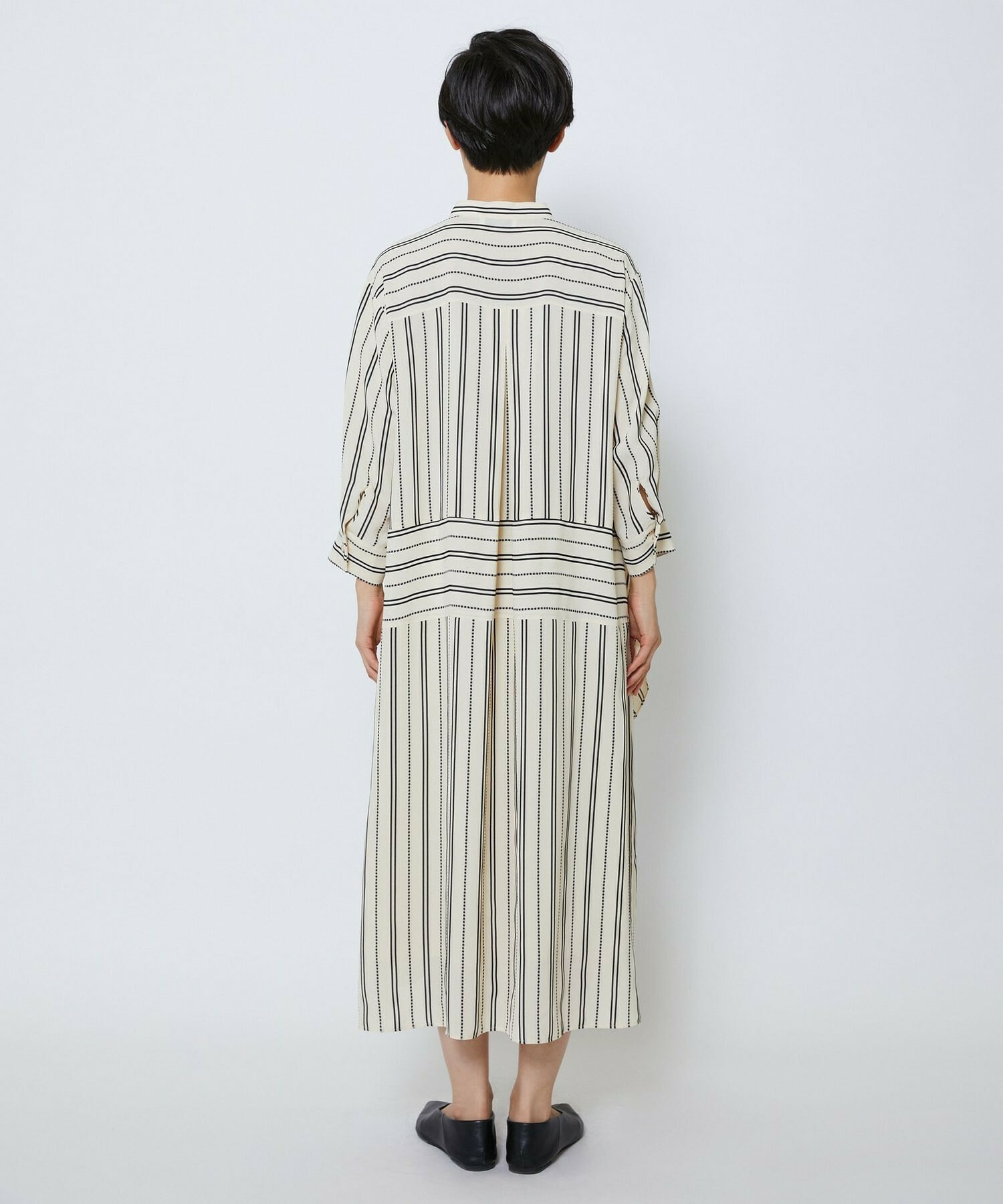 【MOGA Collection】【Lサイズ】MOGA Collection　レーヨンポリストライプワンピース 詳細画像 ホワイト×ブラック 28