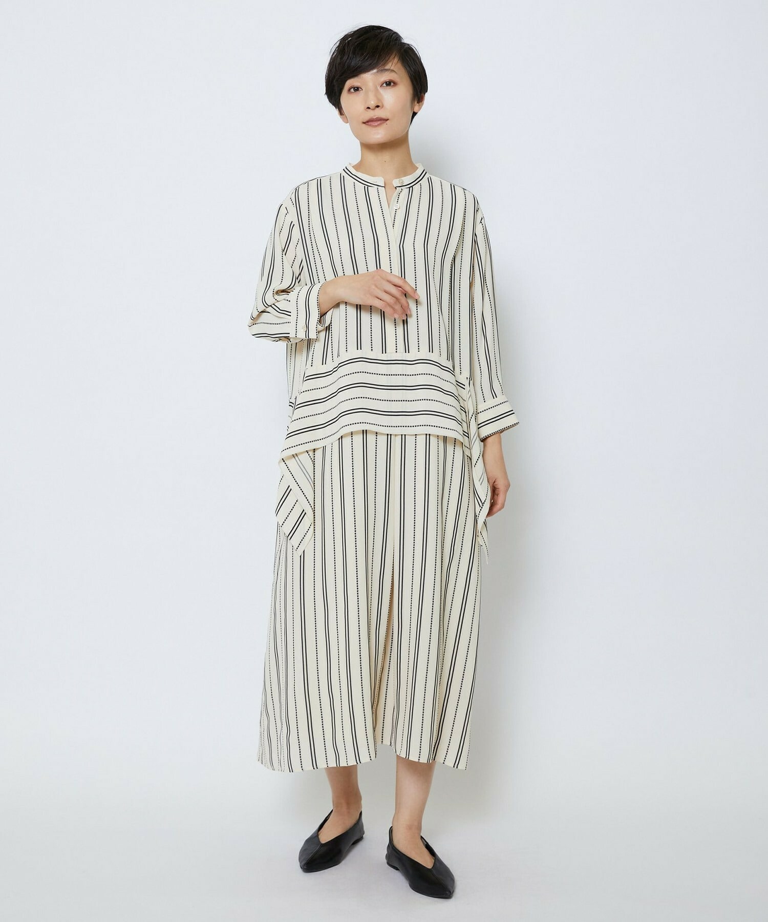 【MOGA Collection】【Lサイズ】MOGA Collection　レーヨンポリストライプワンピース 詳細画像 ホワイト×ブラック 8