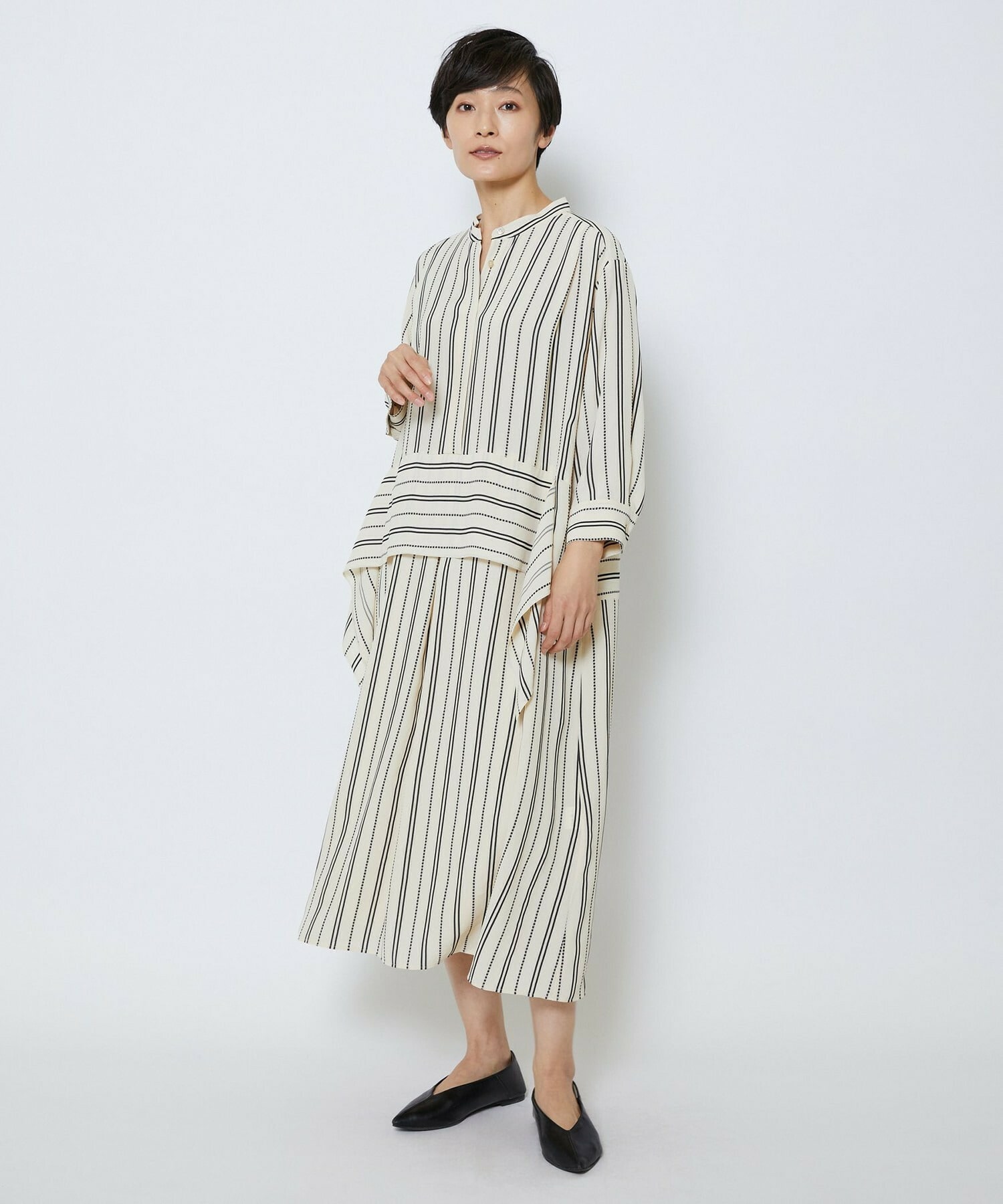 【MOGA Collection】【Lサイズ】MOGA Collection　レーヨンポリストライプワンピース 詳細画像 ホワイト×ブラック 9