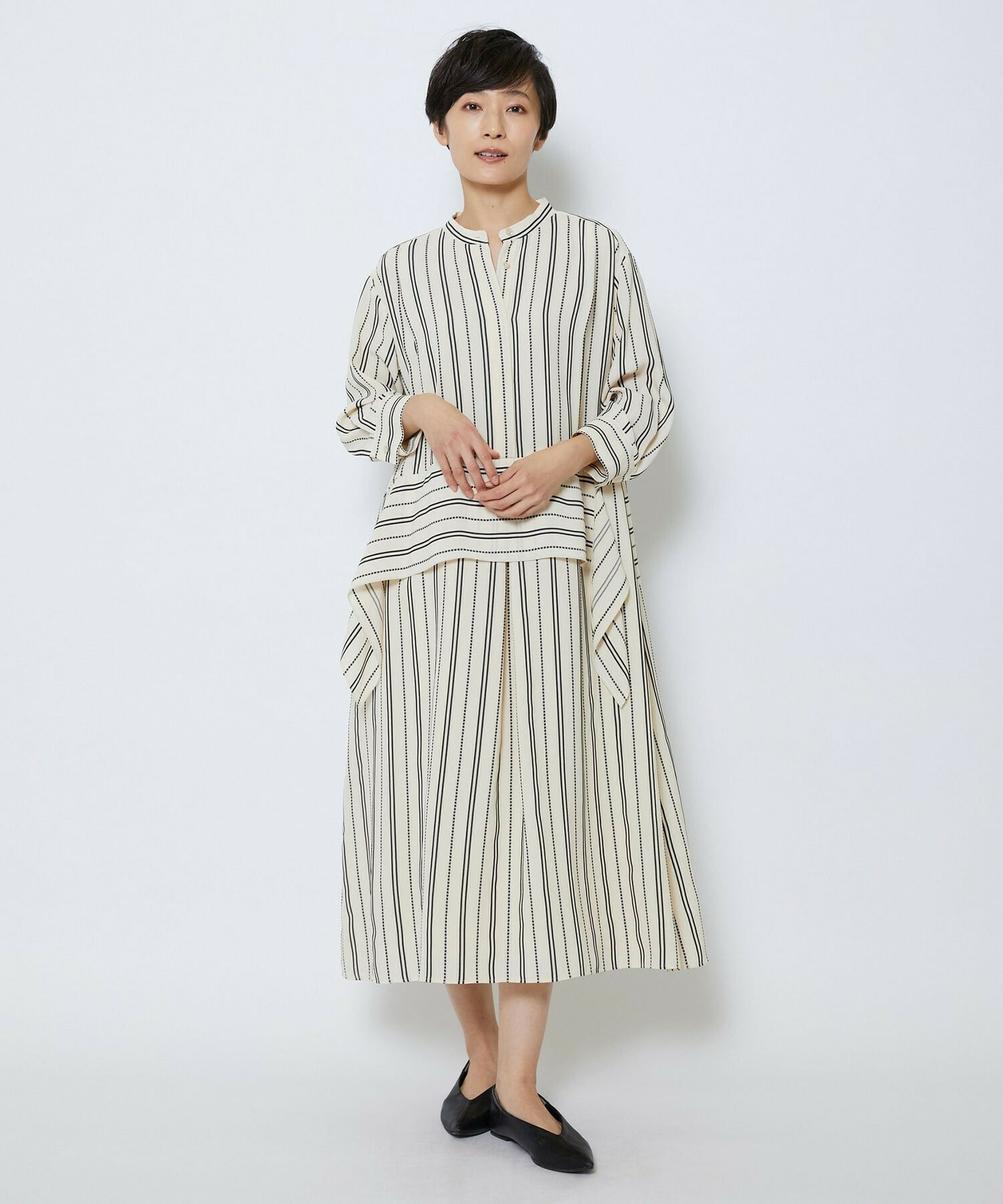 【MOGA Collection】【Lサイズ】MOGA Collection　レーヨンポリストライプワンピース 詳細画像 ホワイト×ブラック 2