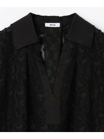 【MOGA Collection】【Lサイズ】MOGA Collection　フラワーカットジャガードブラウス 詳細画像 ブラック 2