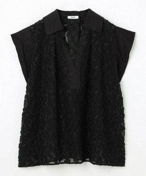 【MOGA Collection】【Lサイズ】MOGA Collection　フラワーカットジャガードブラウス 詳細画像 ブラック 1