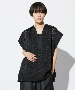 【MOGA Collection】【Lサイズ】MOGA Collection　フラワーカットジャガードブラウス 詳細画像 ブラック 2