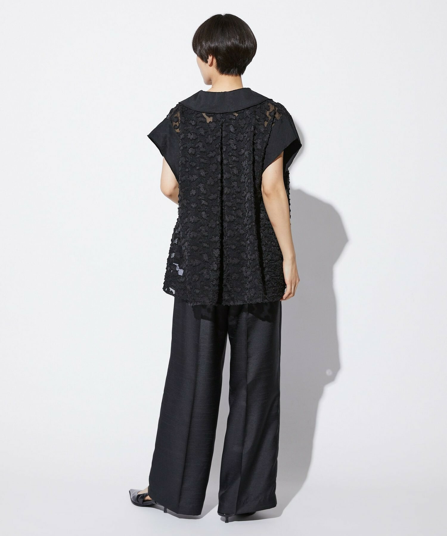 【MOGA Collection】【Lサイズ】MOGA Collection　フラワーカットジャガードブラウス 詳細画像 ブラック 16