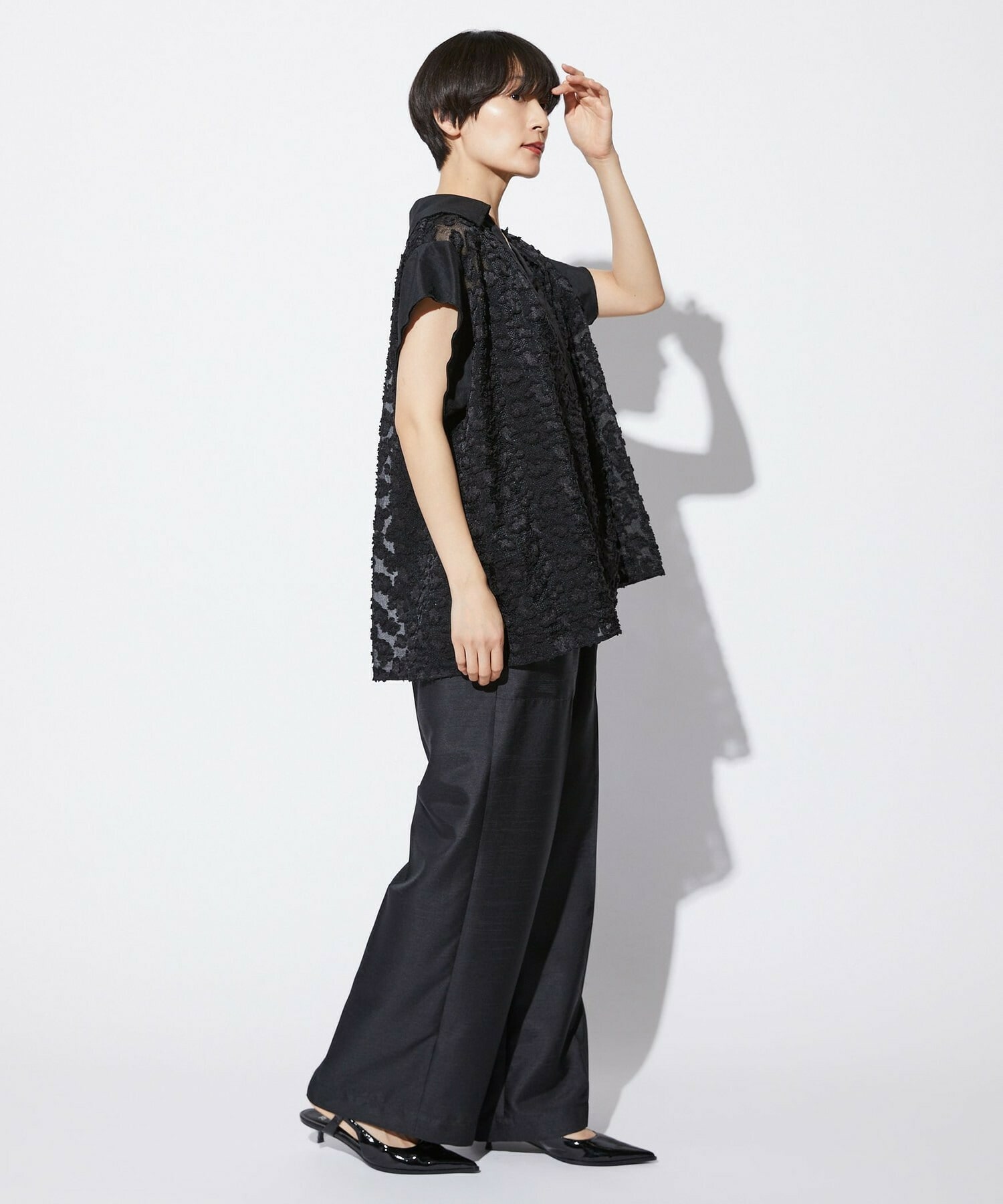 【MOGA Collection】【Lサイズ】MOGA Collection　フラワーカットジャガードブラウス 詳細画像 ブラック 19