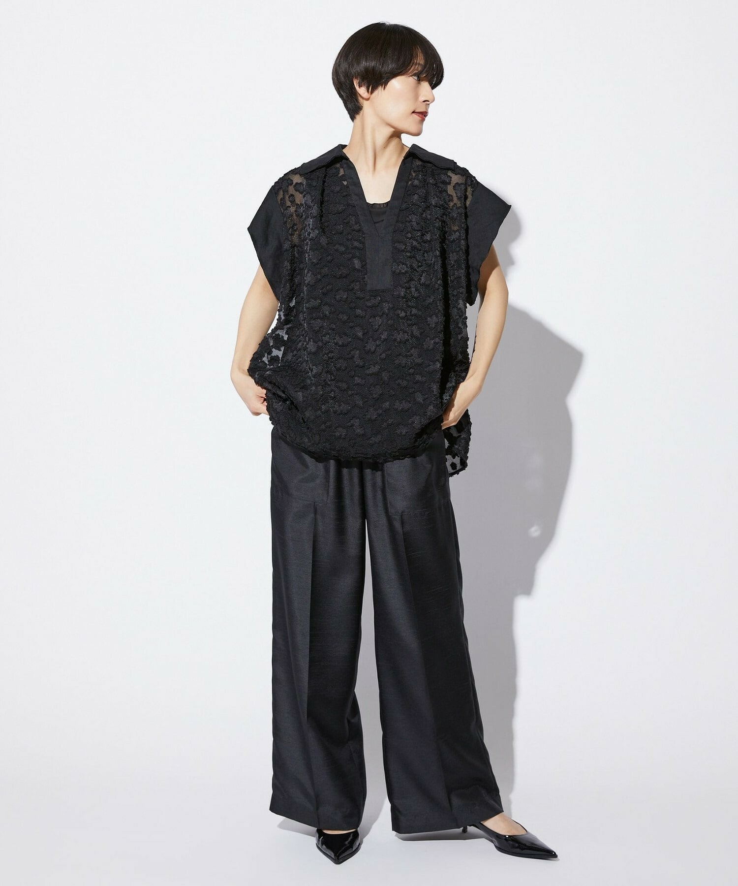 【MOGA Collection】【Lサイズ】MOGA Collection　フラワーカットジャガードブラウス 詳細画像 ブラック 20