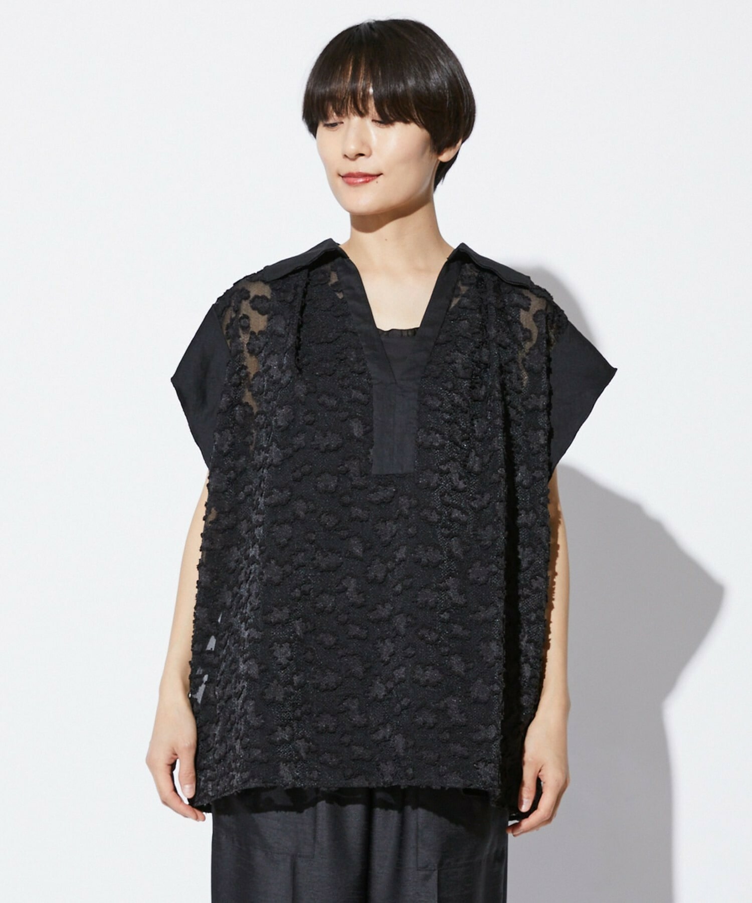 【MOGA Collection】【Lサイズ】MOGA Collection　フラワーカットジャガードブラウス 詳細画像 ブラック 22