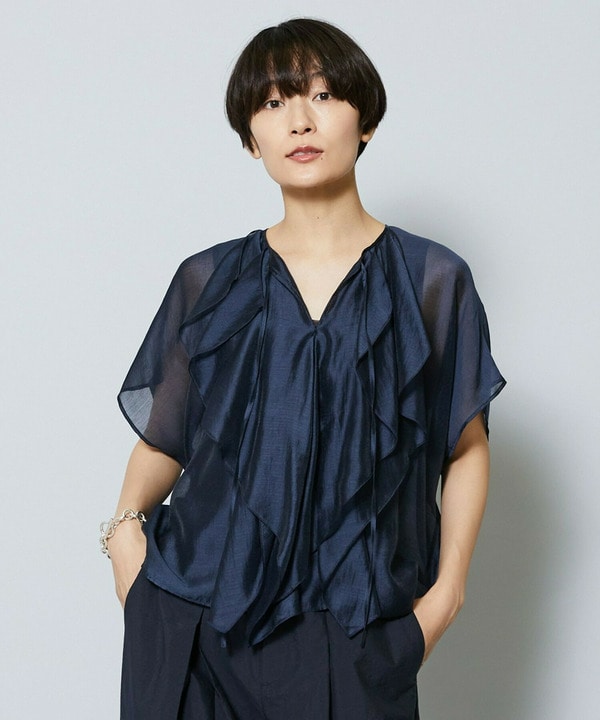 【Lサイズ】Ten/Pオーガンジーフリルブラウス 詳細画像 ネイビー 2
