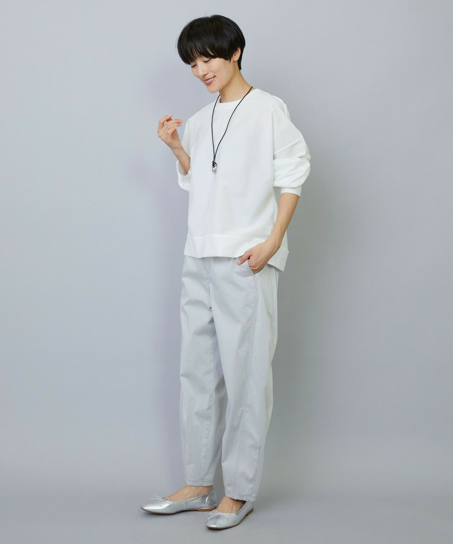 【MOGA】【Lサイズ】ワッシャーカールマイヤーブラウス 詳細画像 ホワイト 13