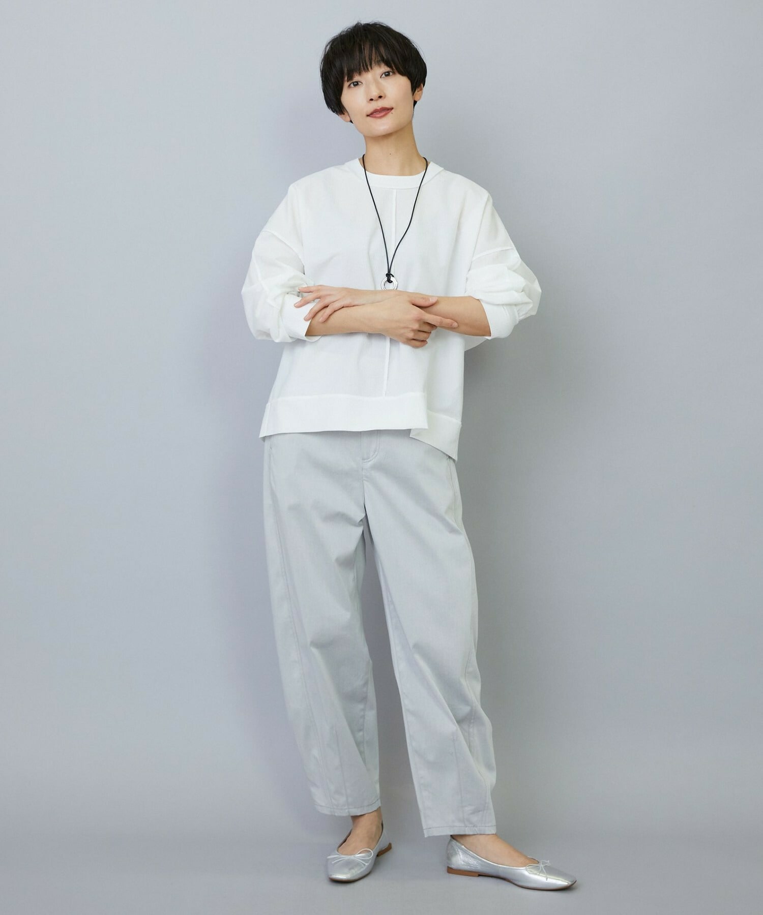 【MOGA】【Lサイズ】ワッシャーカールマイヤーブラウス 詳細画像 ホワイト 15