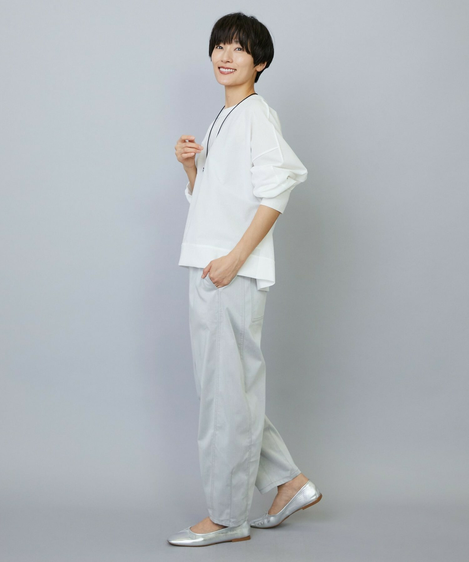 【MOGA】【Lサイズ】ワッシャーカールマイヤーブラウス 詳細画像 ホワイト 19