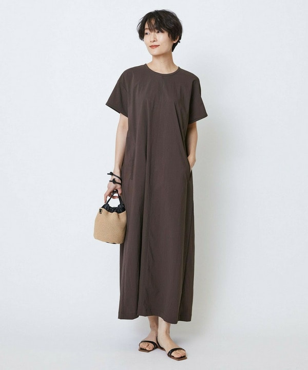 【Lサイズ】feerique　ポリナイロンストレッチTシャツワンピース 詳細画像 ブラウン 2
