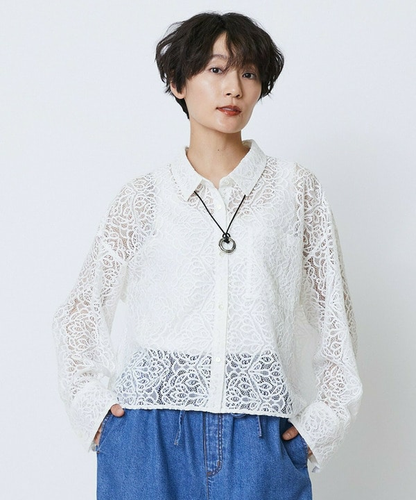 【Lサイズ】feerique　ボタニカルレースシャツ 詳細画像 オフホワイト 2