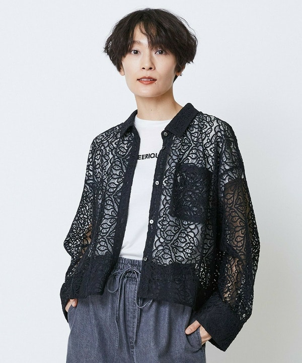 【Lサイズ】feerique　ボタニカルレースシャツ 詳細画像 ブラック 2