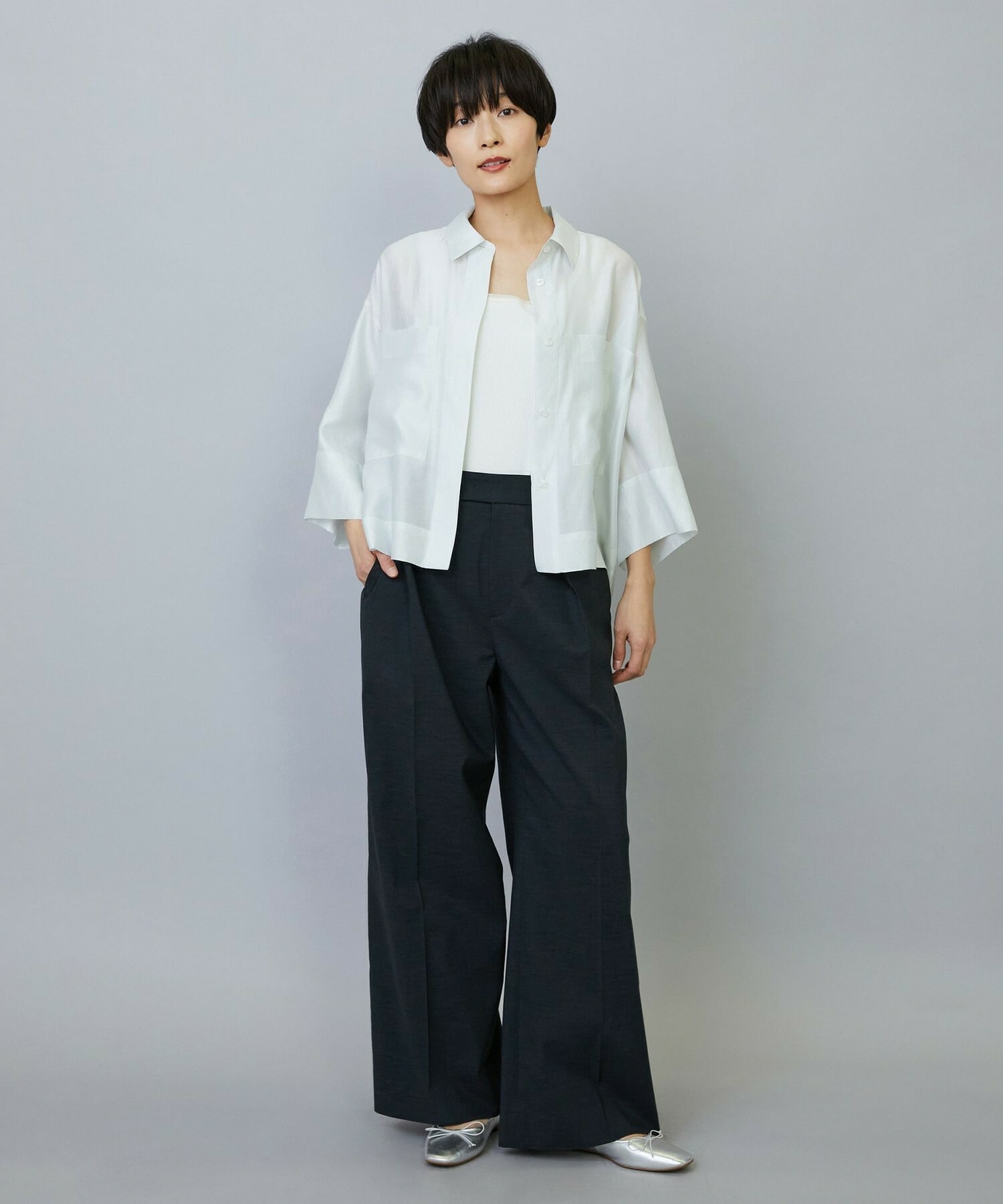 【MOGA】【Lサイズ】スタイリスト戸野塚かおるコラボ ドライリネンストレッチストレートパンツ 詳細画像 キナリ 16