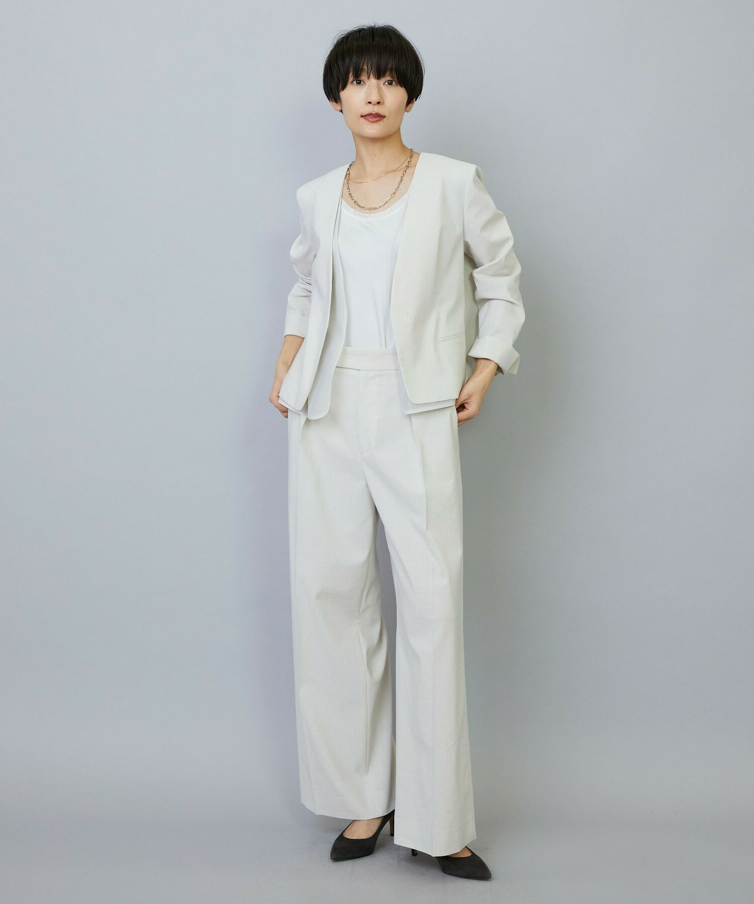 【MOGA】【Lサイズ】スタイリスト戸野塚かおるコラボ ドライリネンストレッチストレートパンツ 詳細画像 キナリ 17