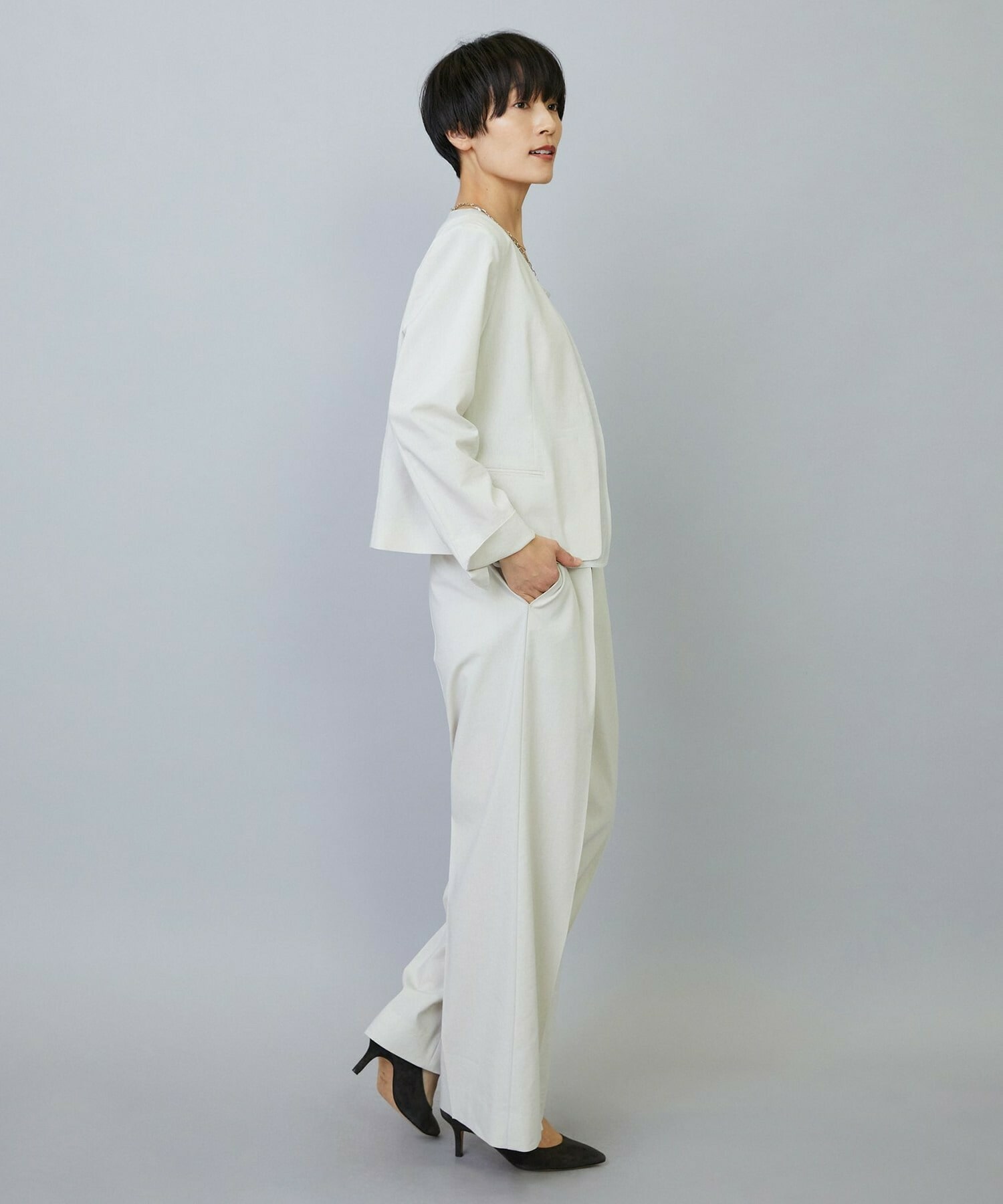 【MOGA】【Lサイズ】スタイリスト戸野塚かおるコラボ ドライリネンストレッチストレートパンツ 詳細画像 キナリ 23