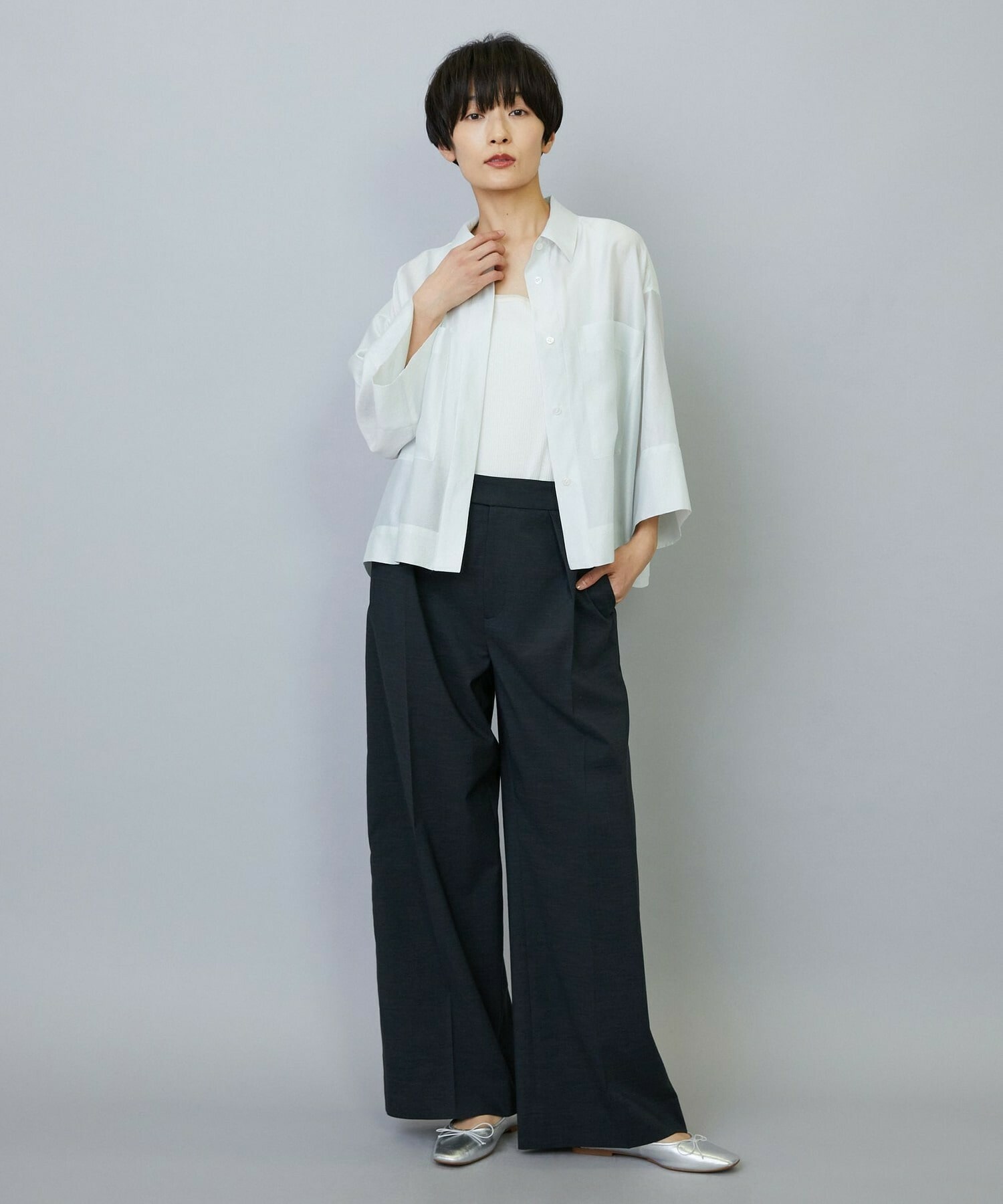 【MOGA】【Lサイズ】スタイリスト戸野塚かおるコラボ ドライリネンストレッチストレートパンツ 詳細画像 キナリ 8