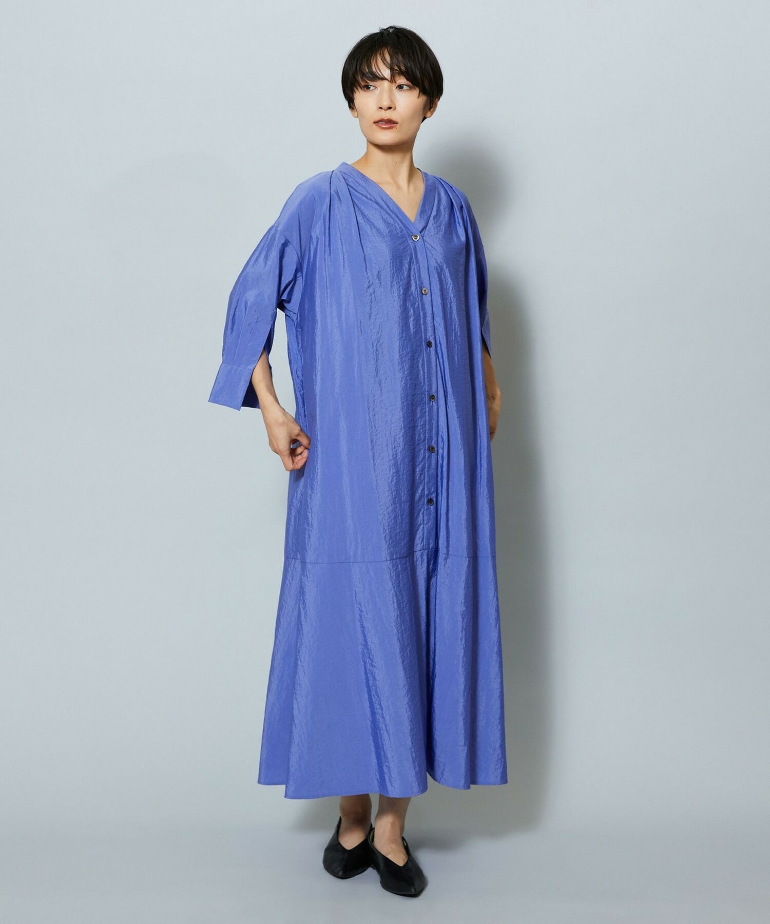 【MOGA】【Lサイズ】ナイロンクロスVネックワンピース 詳細画像 パープル 15