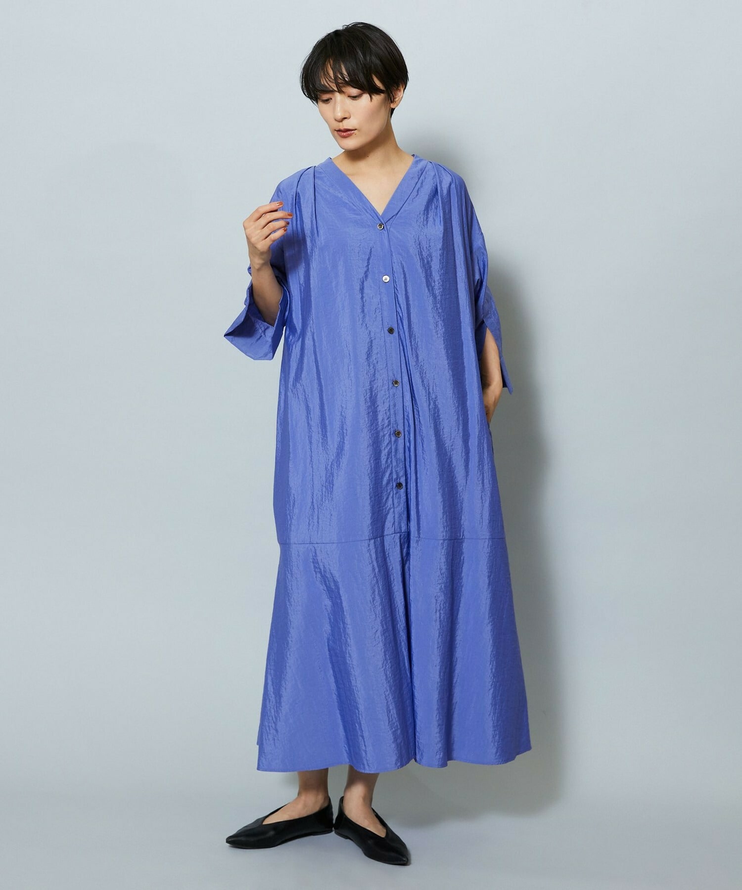 【MOGA】【Lサイズ】ナイロンクロスVネックワンピース 詳細画像 パープル 17