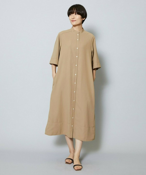 【Lサイズ】ブロードエアフローハーフスリーブシャツワンピース 詳細画像 ベージュ 2