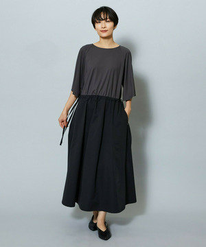 【MOGA】【Lサイズ】R/Nジャージードッキングフレアーワンピース 詳細画像 チャコール 2