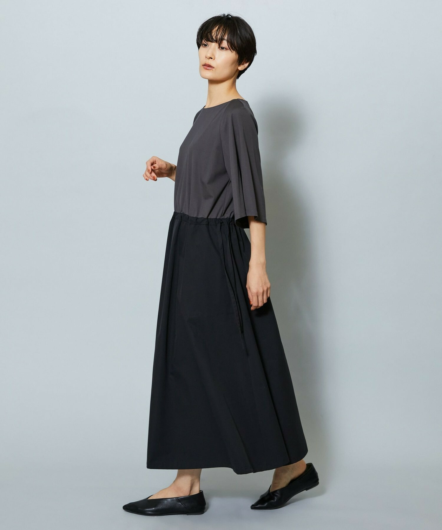 【MOGA】【Lサイズ】R/Nジャージードッキングフレアーワンピース 詳細画像 チャコール 10