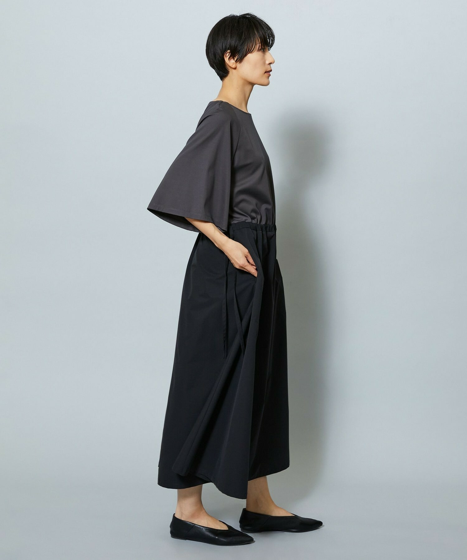 【MOGA】【Lサイズ】R/Nジャージードッキングフレアーワンピース 詳細画像 チャコール 12