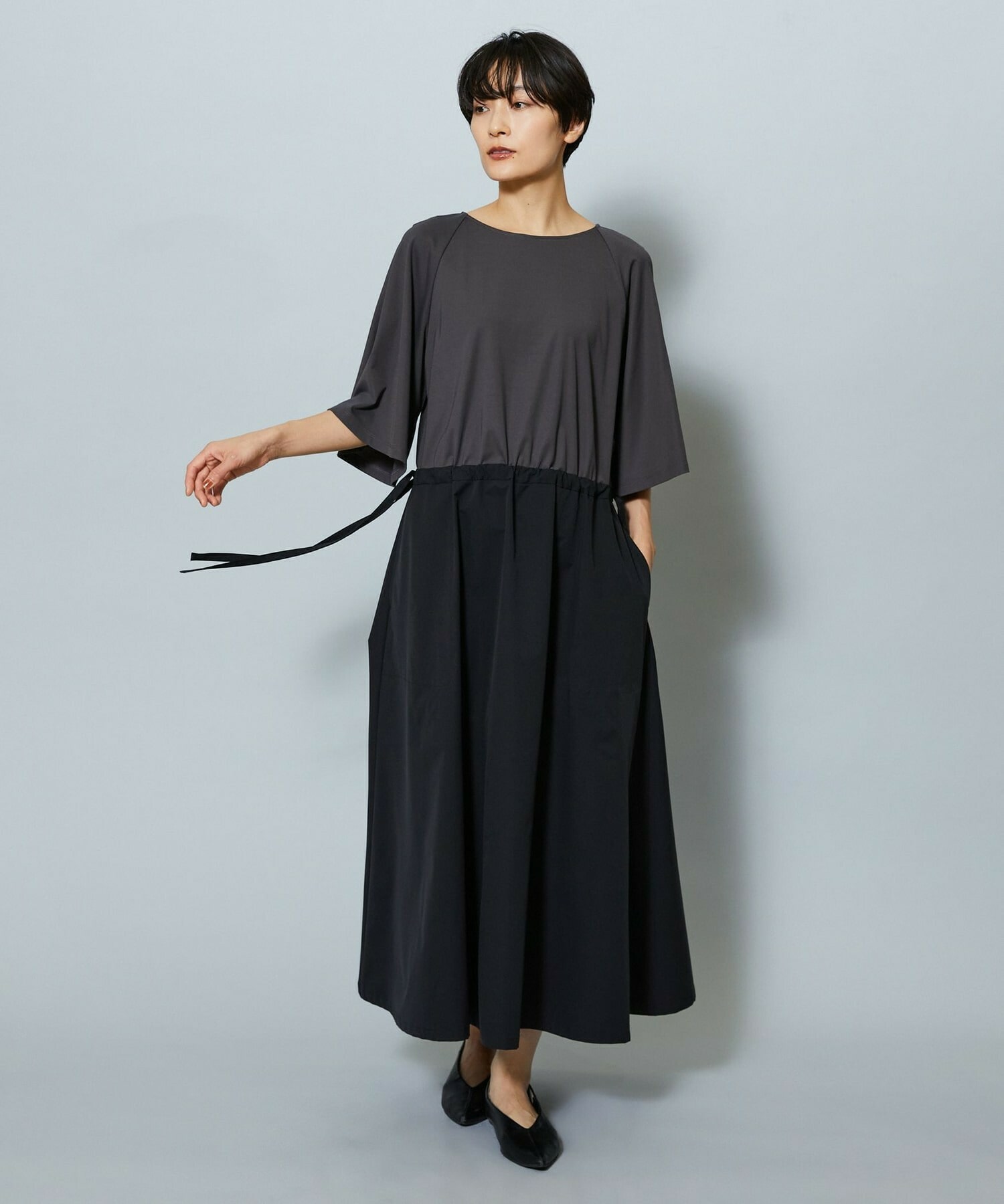 【MOGA】【Lサイズ】R/Nジャージードッキングフレアーワンピース 詳細画像 チャコール 7