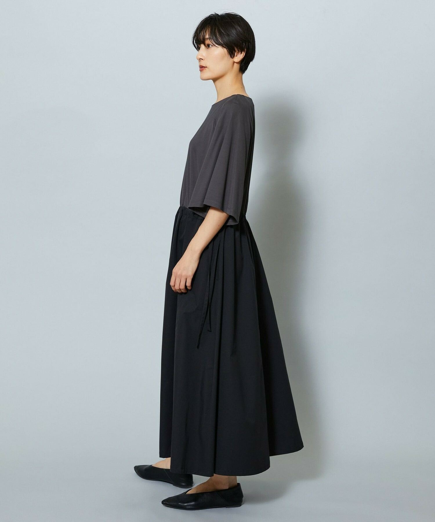 【MOGA】【Lサイズ】R/Nジャージードッキングフレアーワンピース 詳細画像 チャコール 9