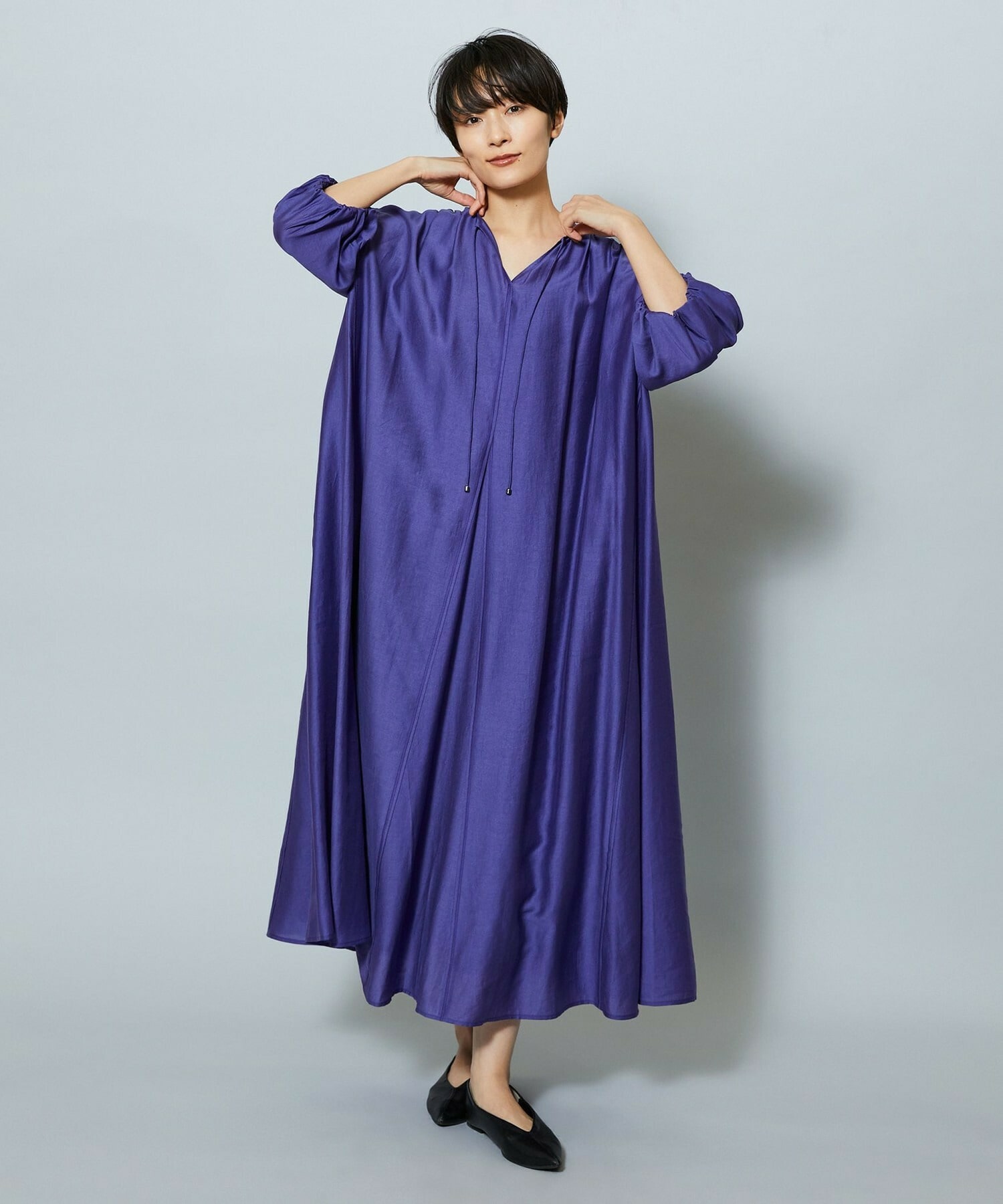 【MOGA】【Lサイズ】シャイニーローンタンブラーAラインシルエットワンピース 詳細画像 パープル 17