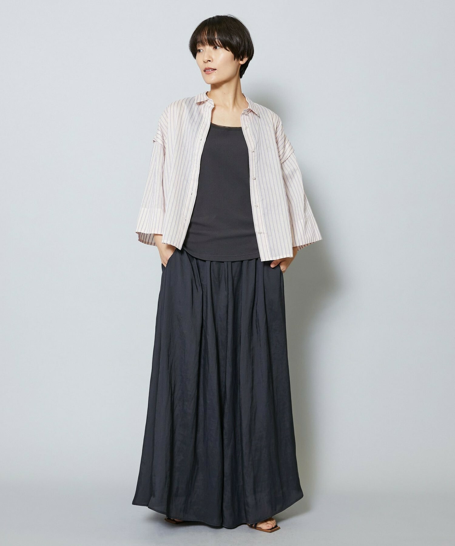 【MOGA】【Lサイズ】シアーストライプシャツ 詳細画像 パープル 1