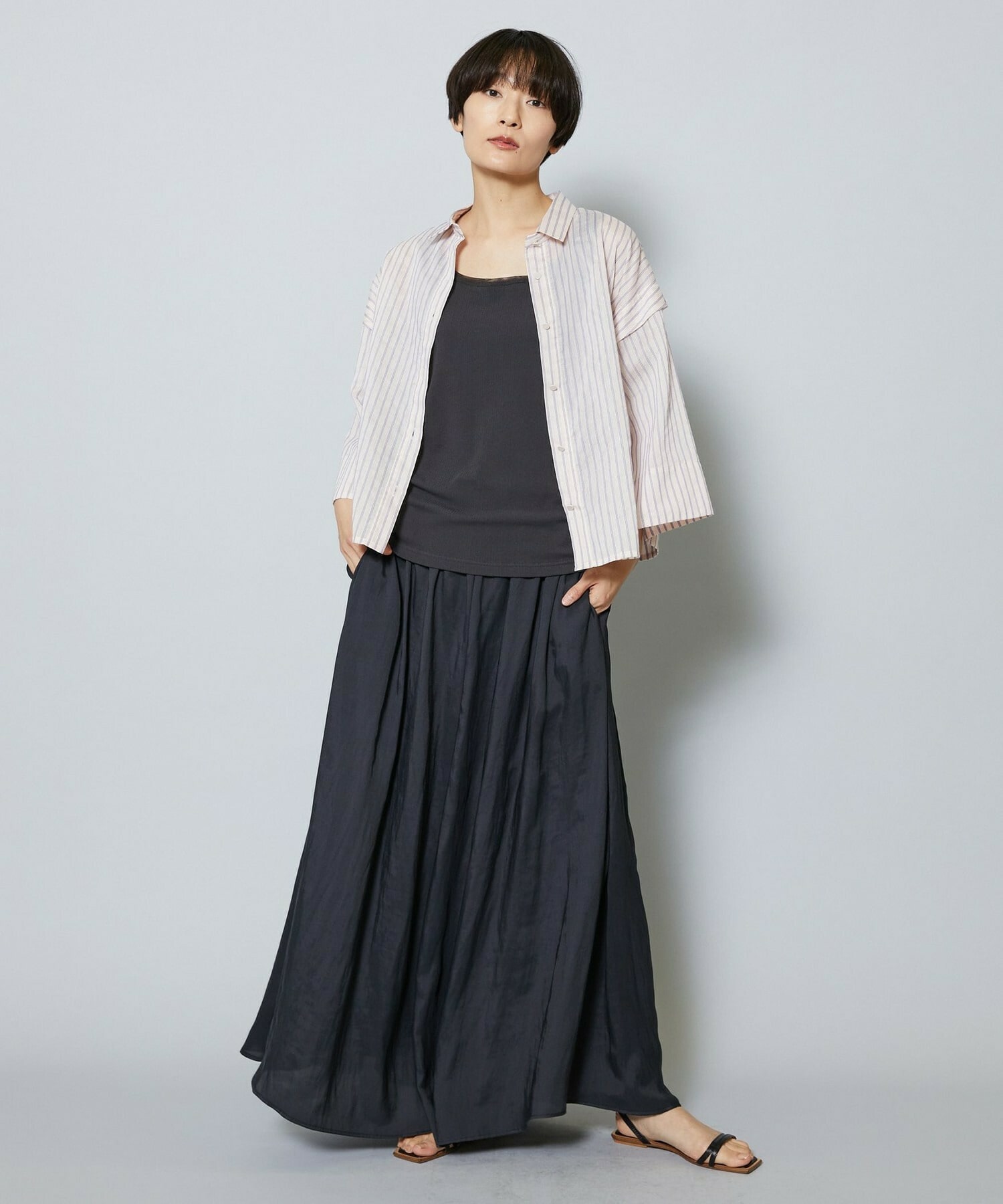 【MOGA】【Lサイズ】シアーストライプシャツ 詳細画像 パープル 2