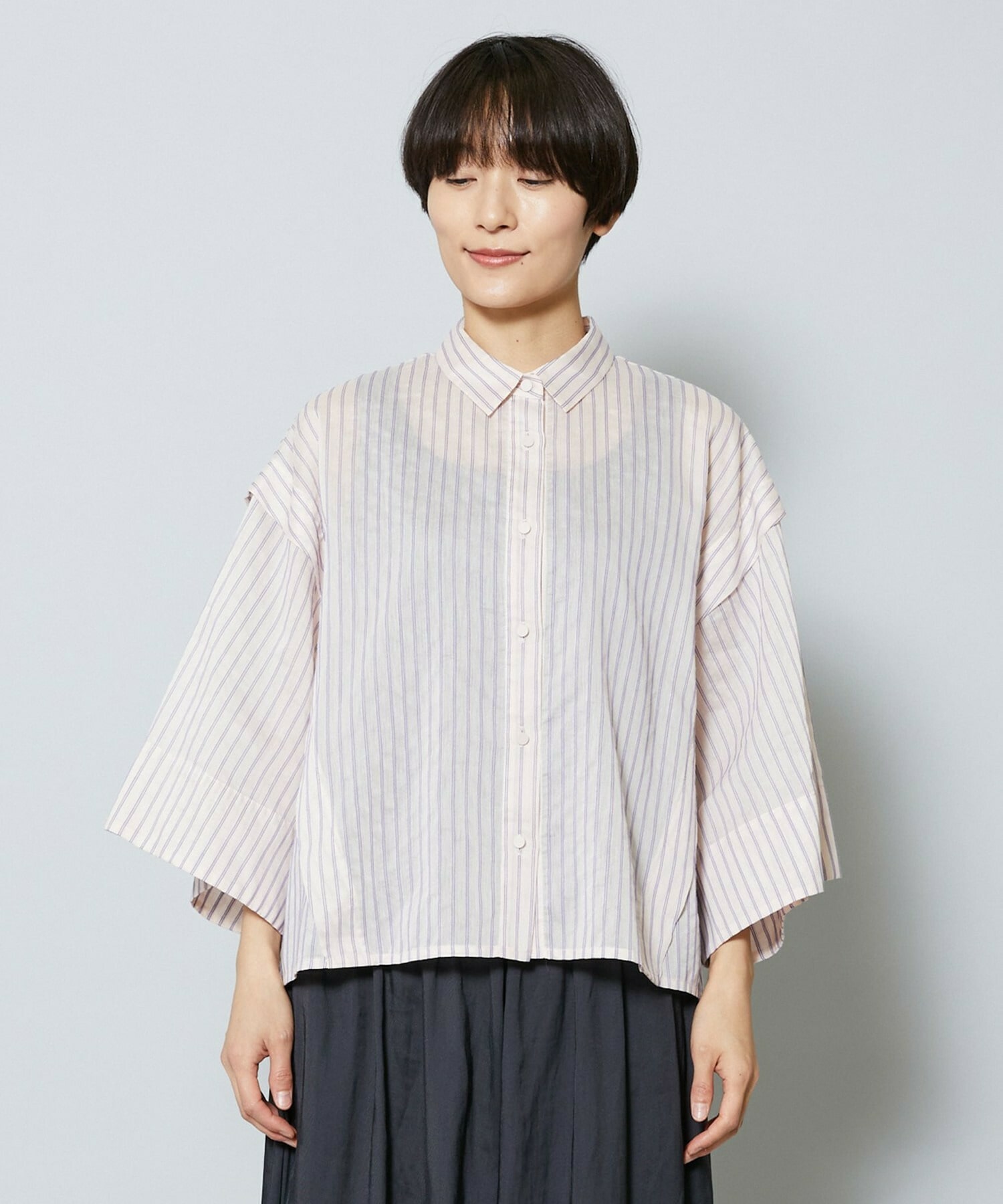 【MOGA】【Lサイズ】シアーストライプシャツ 詳細画像 パープル 20