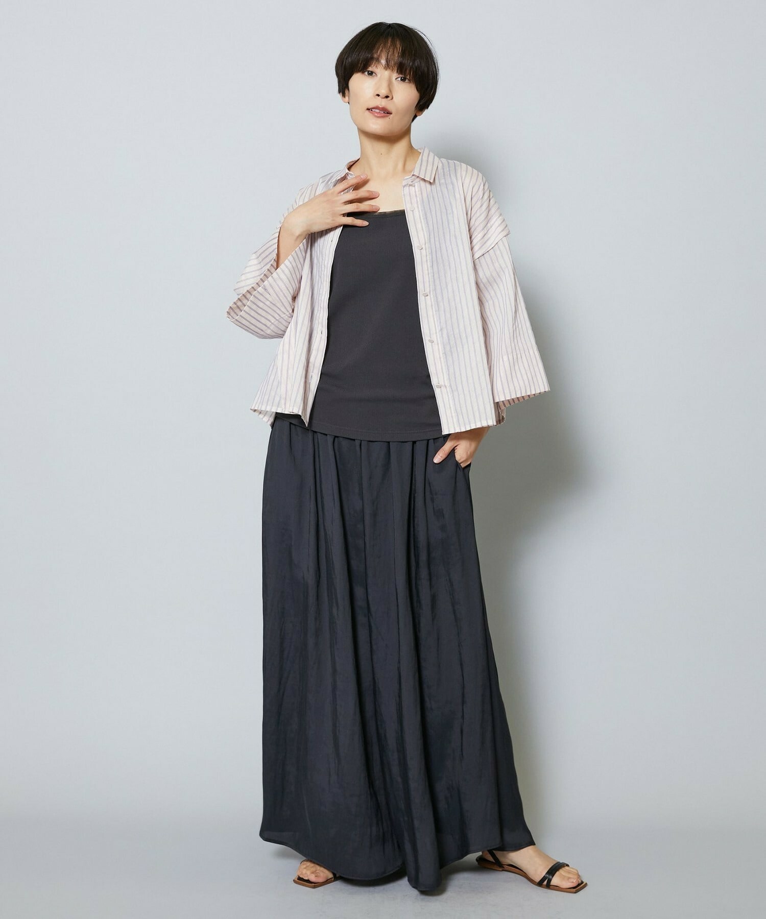 【MOGA】【Lサイズ】シアーストライプシャツ 詳細画像 パープル 3