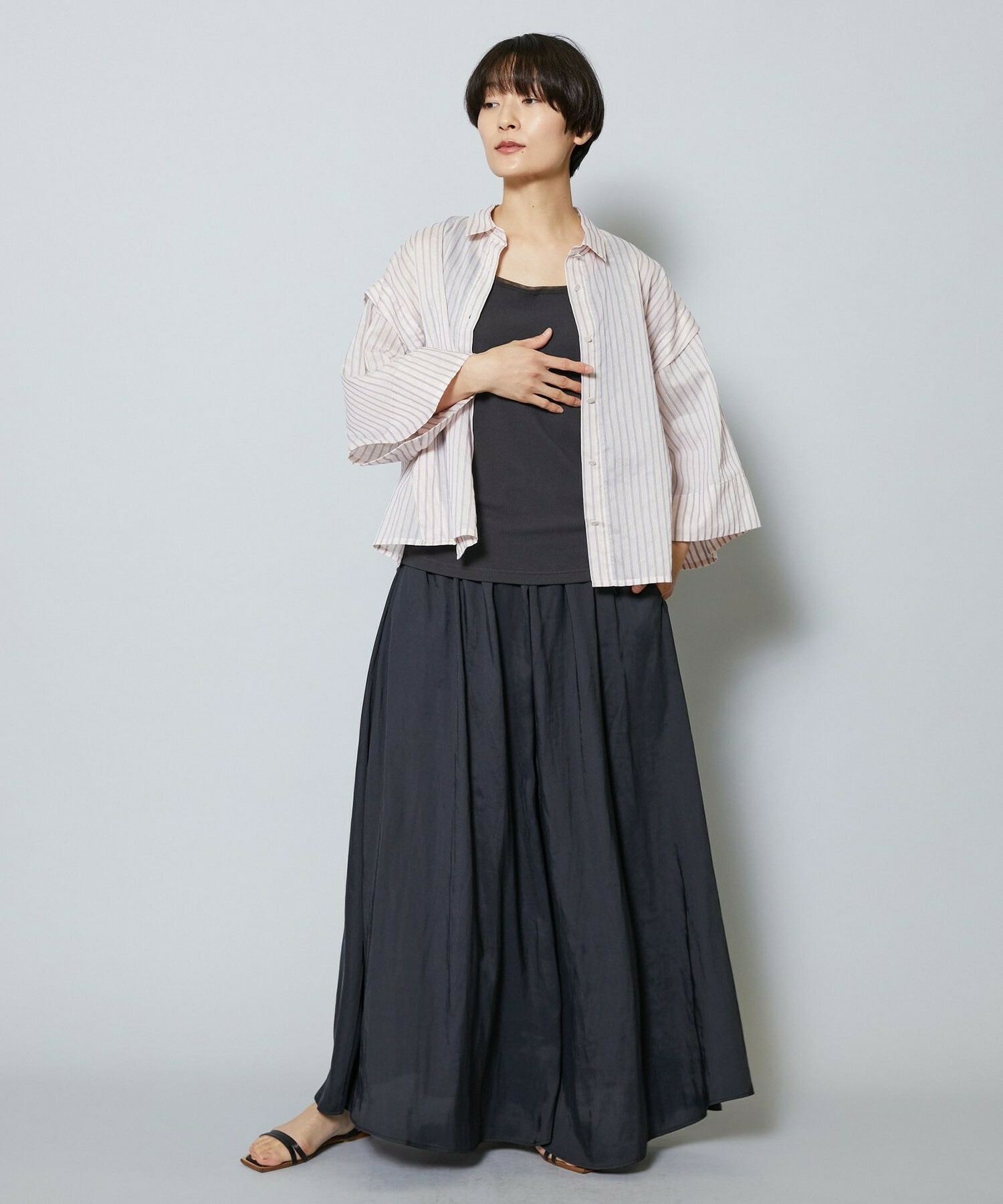 【MOGA】【Lサイズ】シアーストライプシャツ 詳細画像 パープル 4