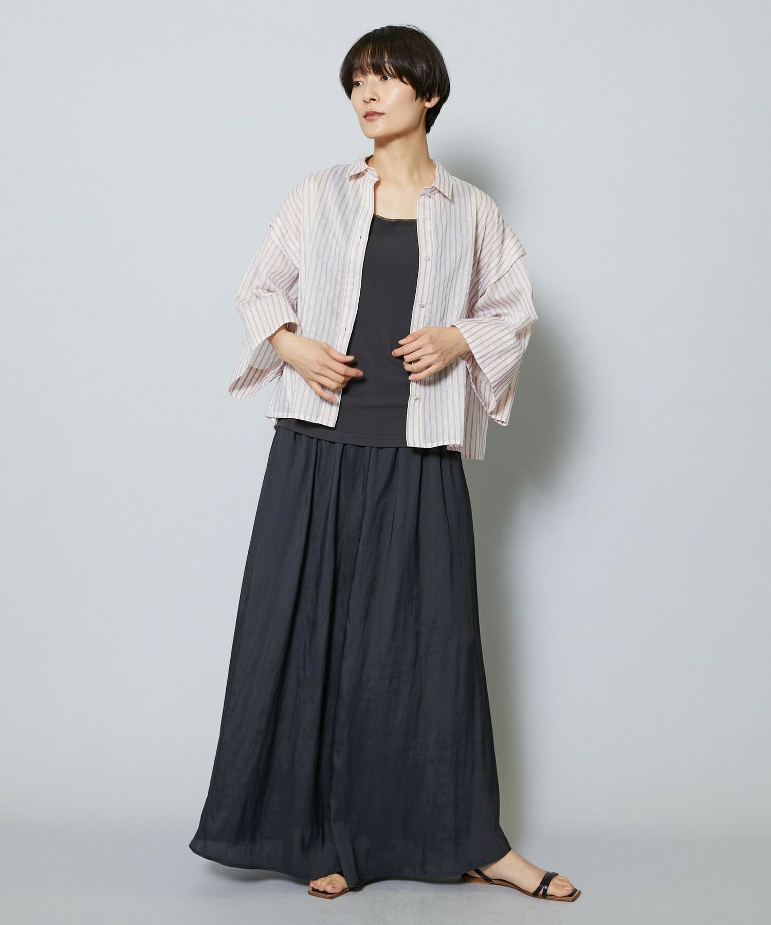 【MOGA】【Lサイズ】シアーストライプシャツ 詳細画像 パープル 5