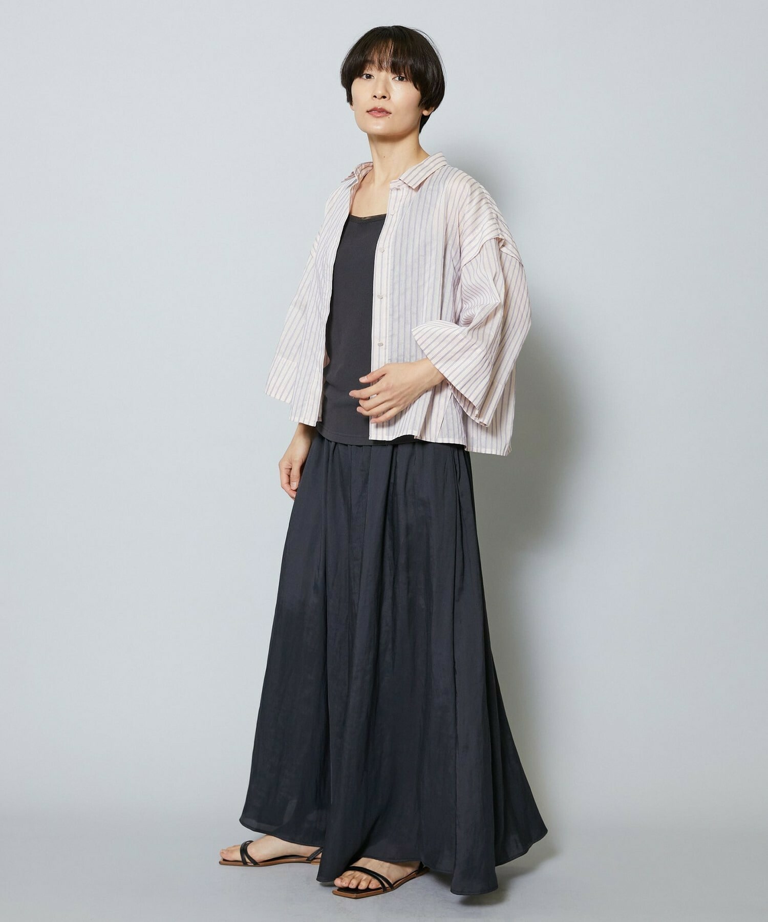 【MOGA】【Lサイズ】シアーストライプシャツ 詳細画像 パープル 6