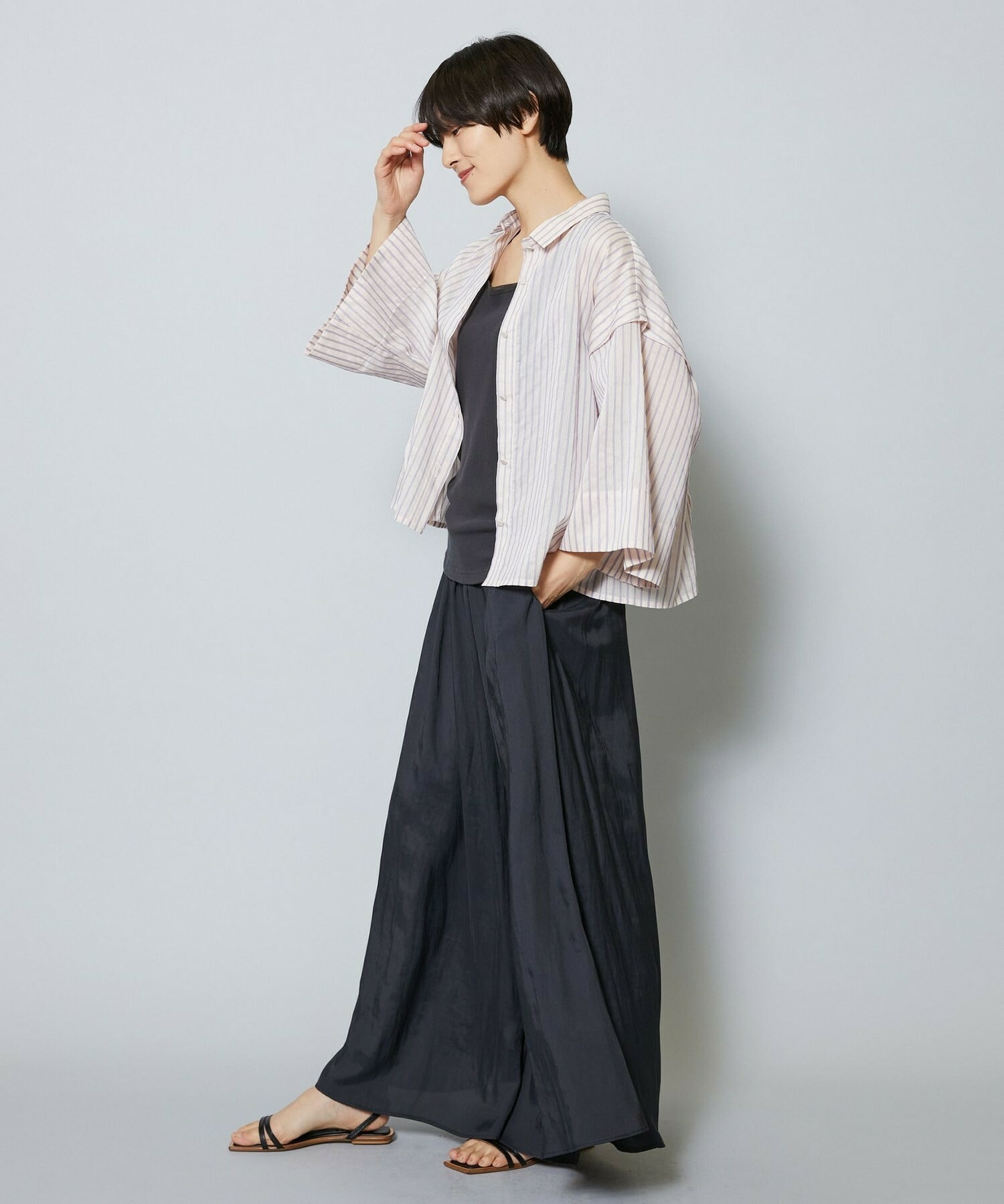 【MOGA】【Lサイズ】シアーストライプシャツ 詳細画像 パープル 7